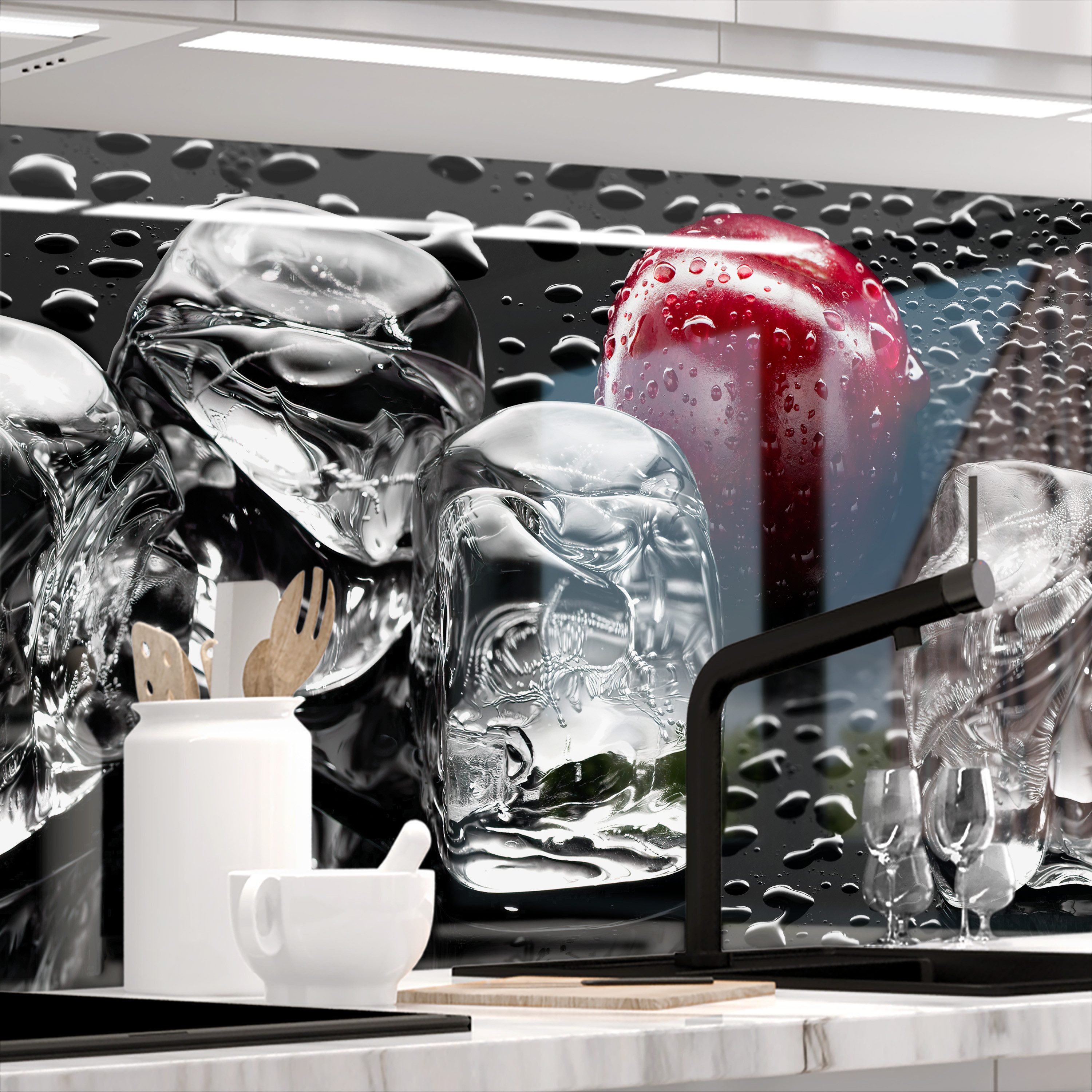 Stickerprofis Küchenrückwand KIRSCHEN UND EIS (Glasoptik), (Premium), 1,5mm, selbstklebend, hält auf besonders vielen Öberflächen