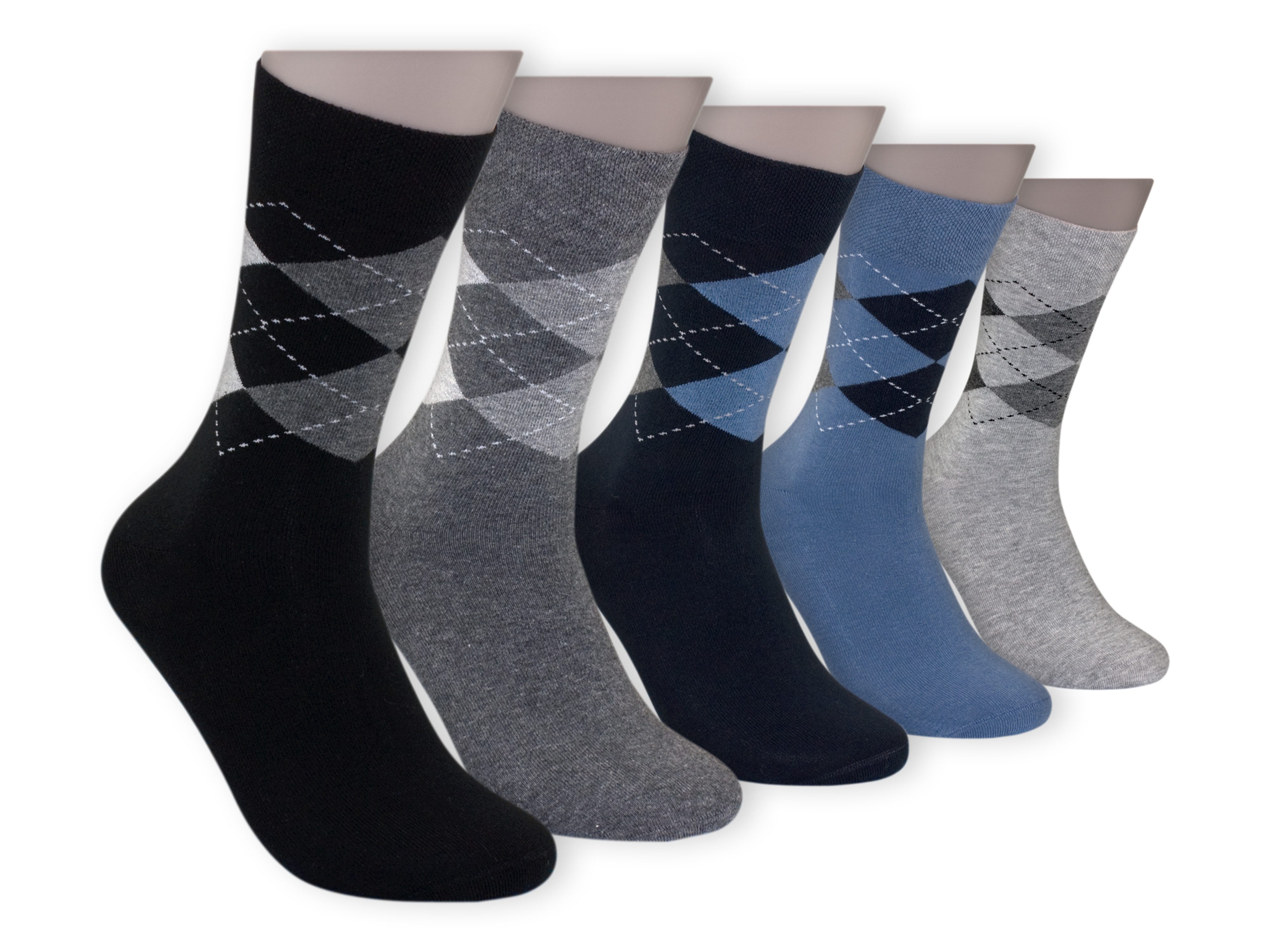 Die Sockenbude Freizeitsocken JACQUARD - Herrensocken (Bund, 5-Paar, schwarz grau blau) mit Komfortbund ohne Gummi