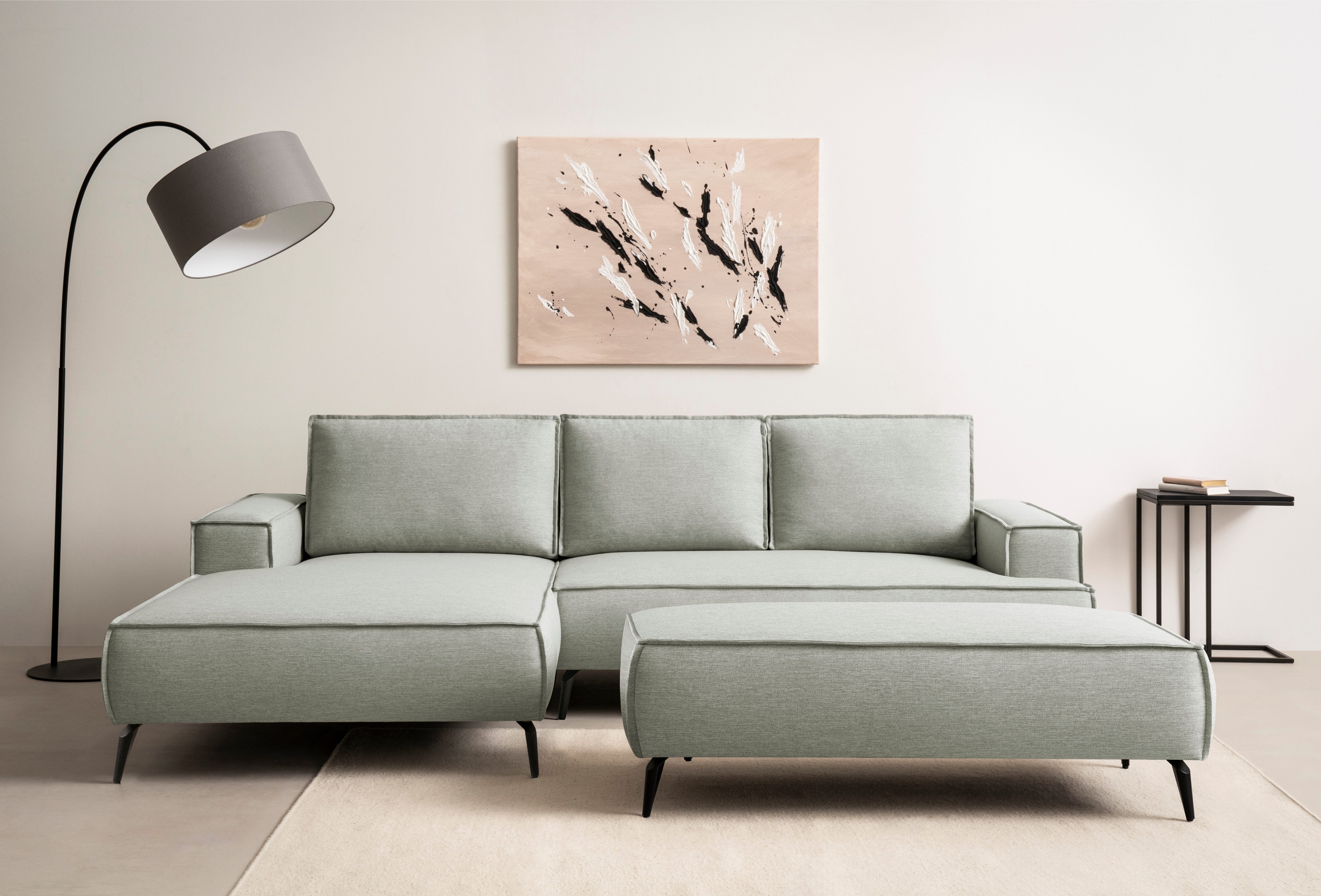 Home affaire Sitzgruppe TVINNU, Polsterecke L-Form, Schlaffunktion, mit Hocker, (Set), Set, stellbar zum Schlafsofa (Krokodilverbinder)