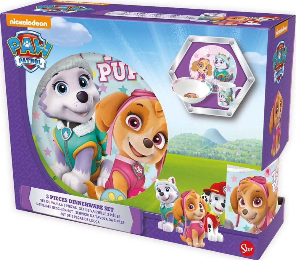 PAW PATROL Kindergeschirr-Set Paw Patrol Girl Stars Porzellan-Geschirrset, Mikrowellengeeignet, spülmaschinenfest