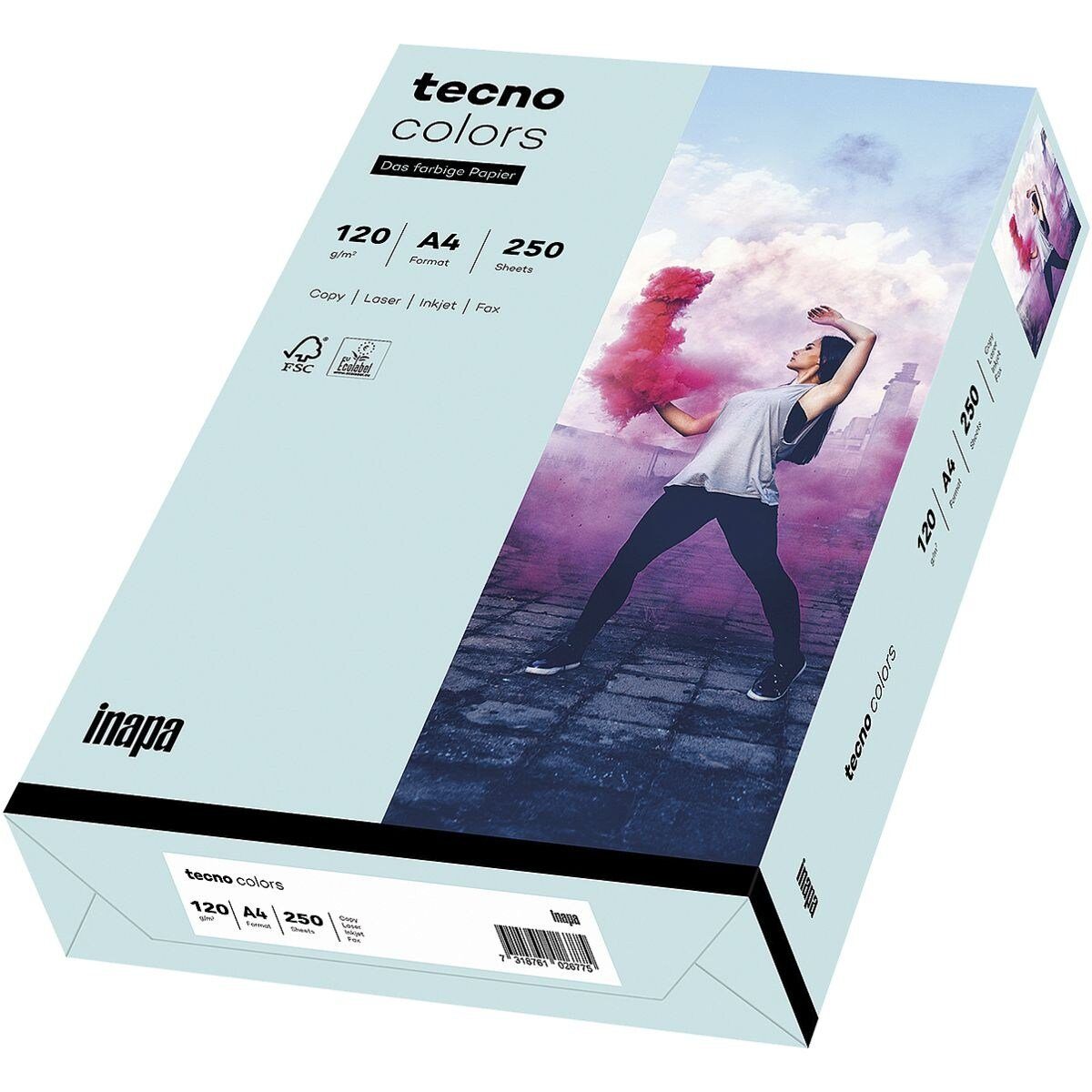 Inapa tecno Drucker- und Kopierpapier Rainbow / tecno Colors, Pastellfarben, Format DIN A4, 120 g/m², 250 Blatt hellblau