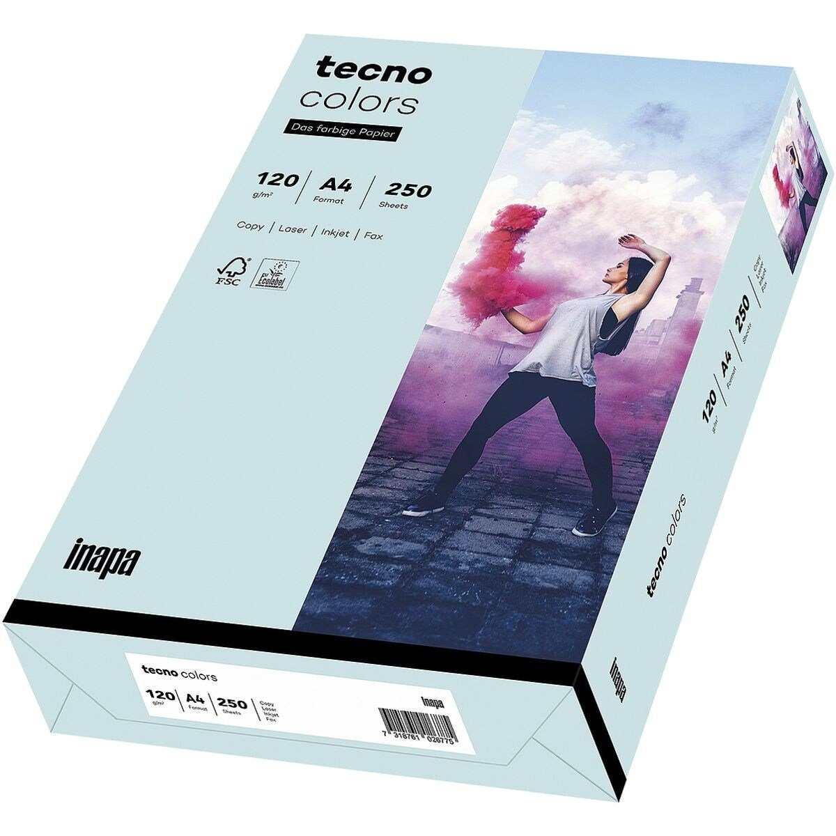 Inapa tecno Drucker- und 120 Pastellfarben, DIN Colors, hellblau Blatt 250 A4, Format tecno Rainbow / g/m², Kopierpapier