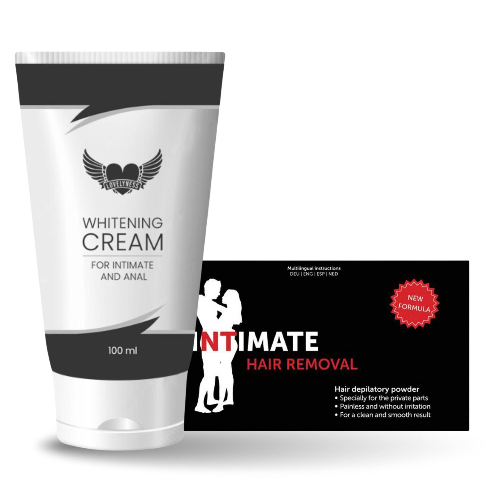 Lovelyness Intimpflege Set - Intim Bleaching Creme + Haarentfernung Pulver, 2-tlg.