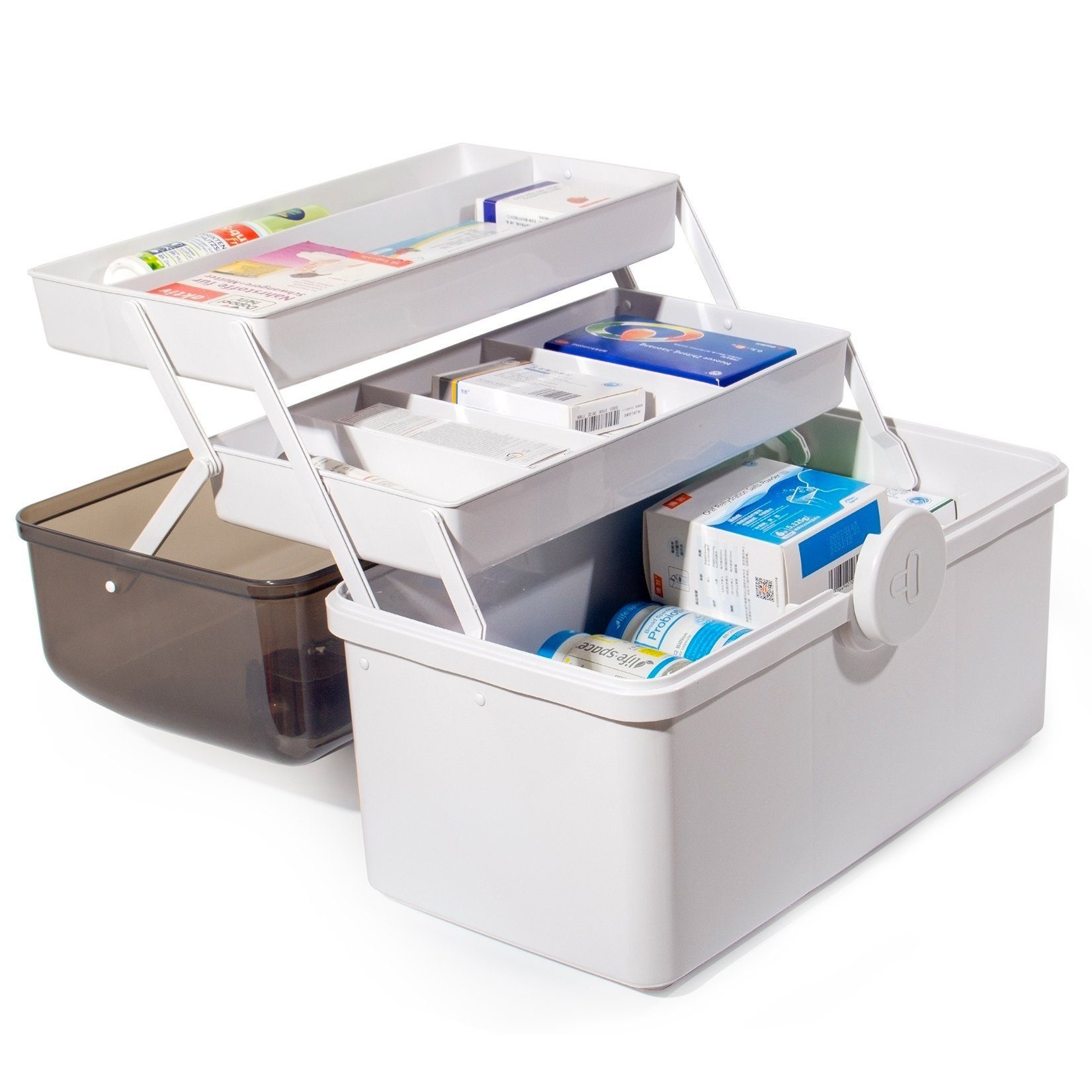 Zedelmaier Aufbewahrungsbox Medikamenten Aufbewahrung Medizinbox Apothekenbox HausapothekeBox Groß (YX1005), Tragbar, Kindersicherung, 3 Treppenabteile