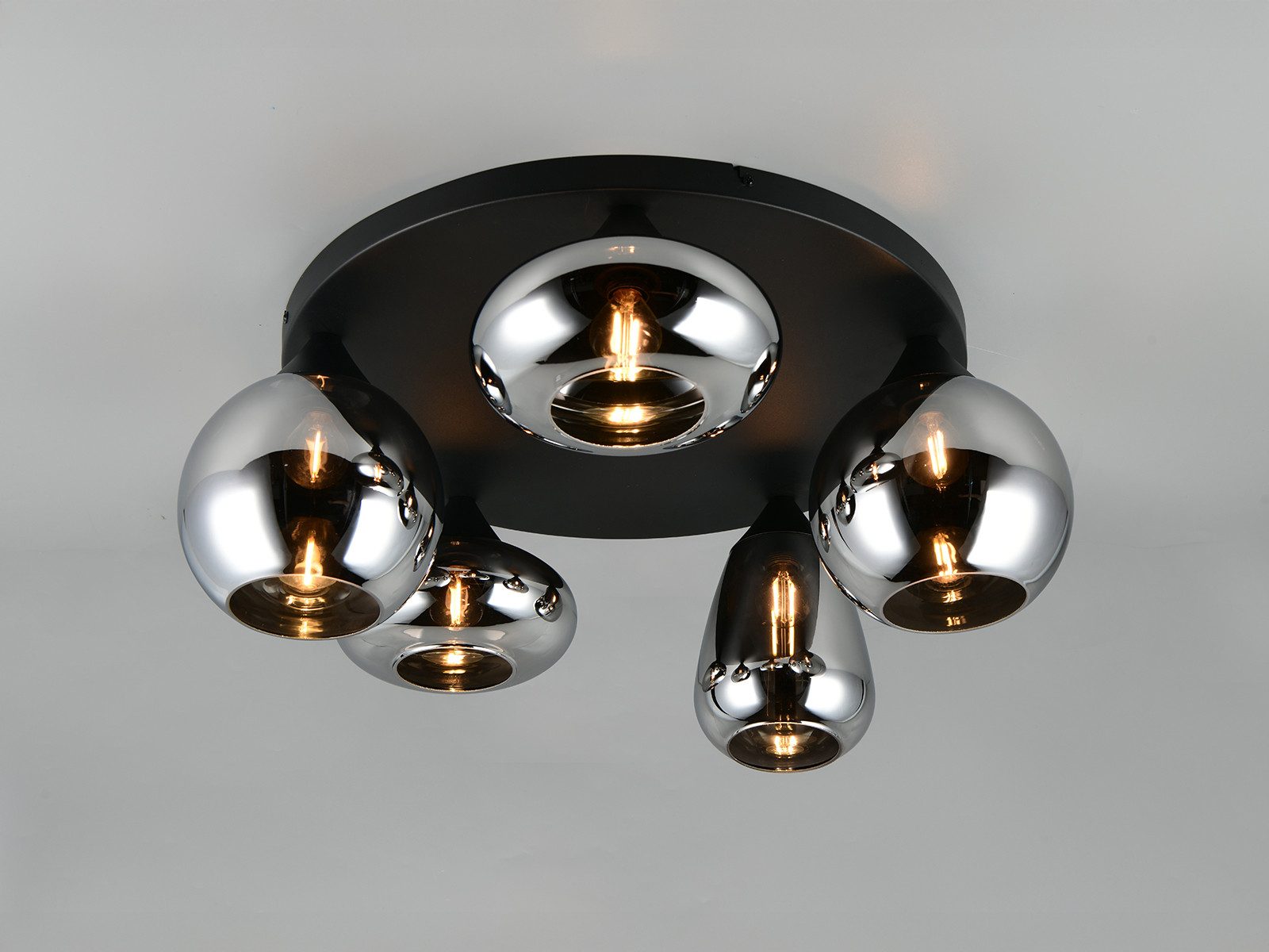 TRIO Leuchten LED Deckenleuchte mit 5 verschiedenen Glaskugeln Ø 63,5cm, dimmbar, LED wechselbar, Warmweiß, ausgefallene große Deckenlampe Wohnzimmer inkl. E14 Leuchtmitteln