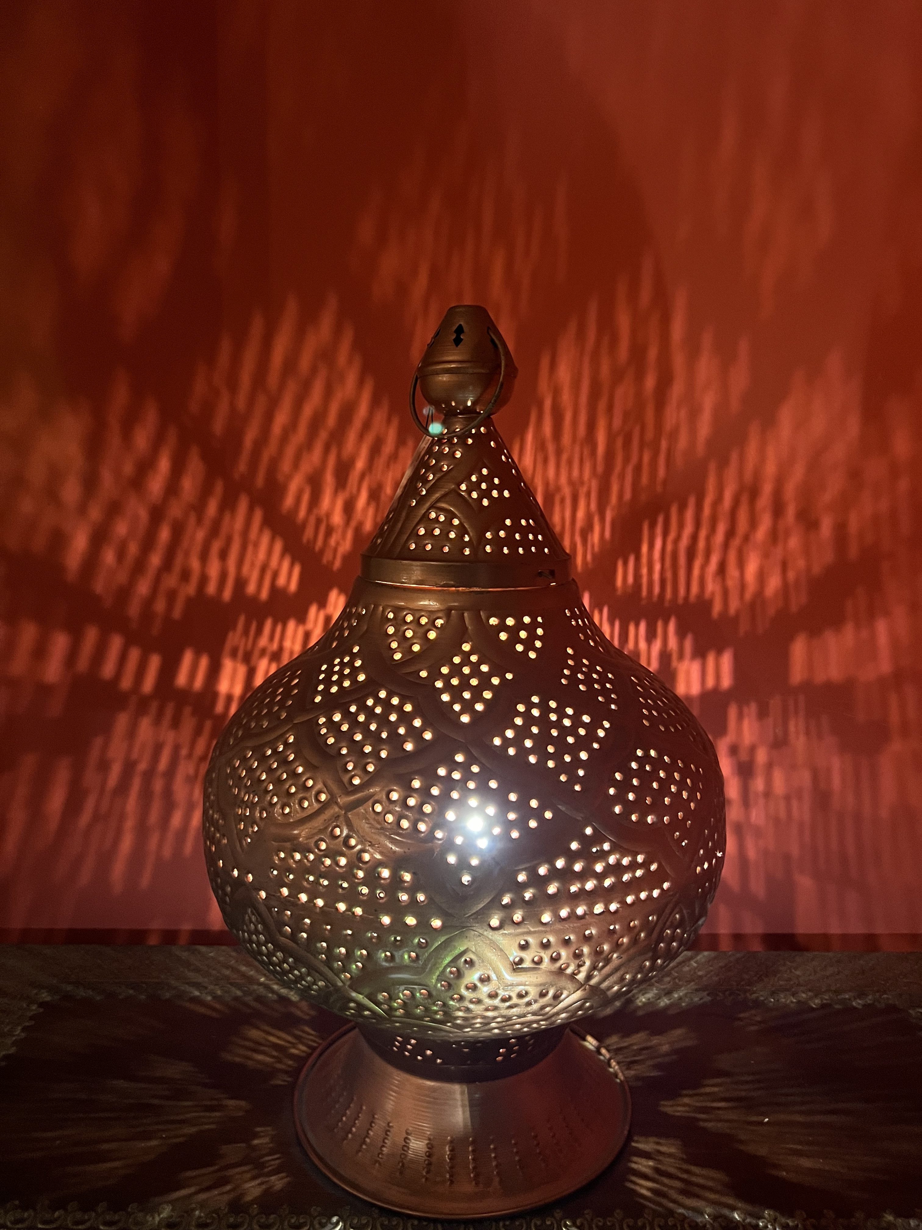 Marrakesch Orient & Mediterran Interior Stehlampe Orientalische Tischlampe Zumurrud aus Metall kupferfarbig 50 cm Deko, Handwäsche