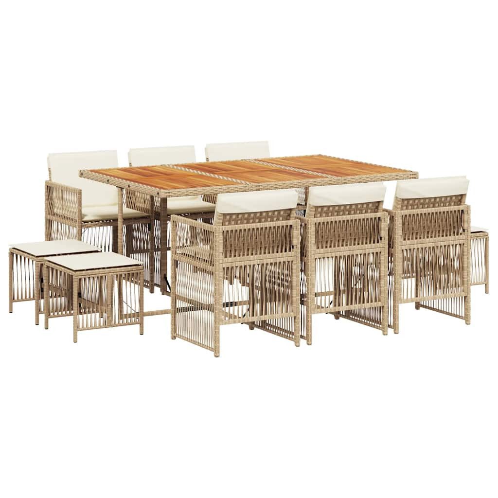 vidaXL Garten-Essgruppe 11-tlg. Garten-Essgruppe mit Kissen Beige Poly Rattan, (10-tlg)