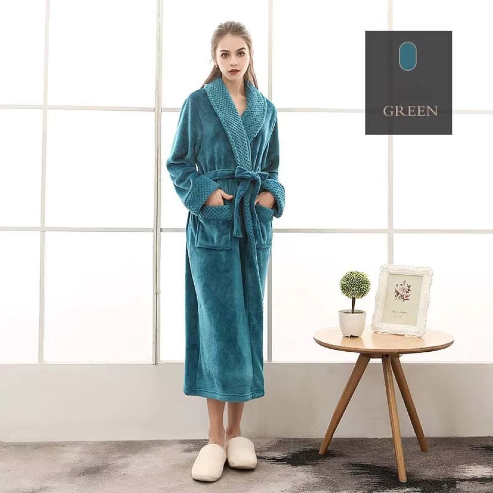 VewoTex Bademantel Flanell » langer Saunamantel mit Taschen und Kragen in Waffeloptik, M, Polyester, Taschen, Gürtel, » weicher Morgenmantel » Langbademantel