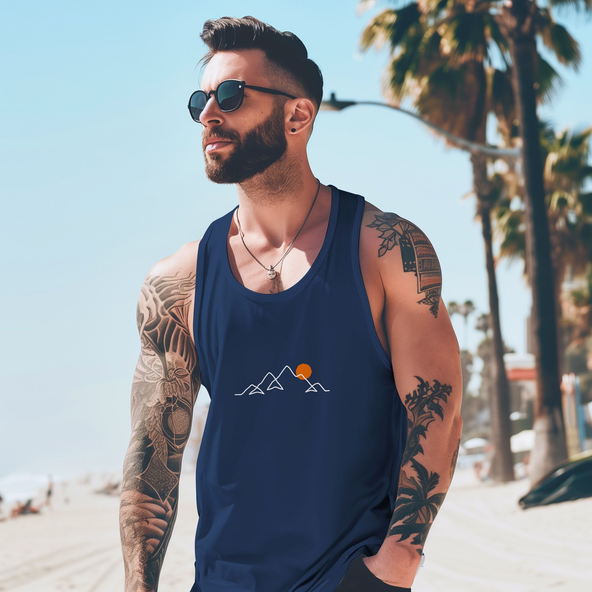 Neverless Tanktop Herren Tank-Top Frontprint Line-Art Berge Wandern Natur Outdoor mit Print – Bild 5 von 5