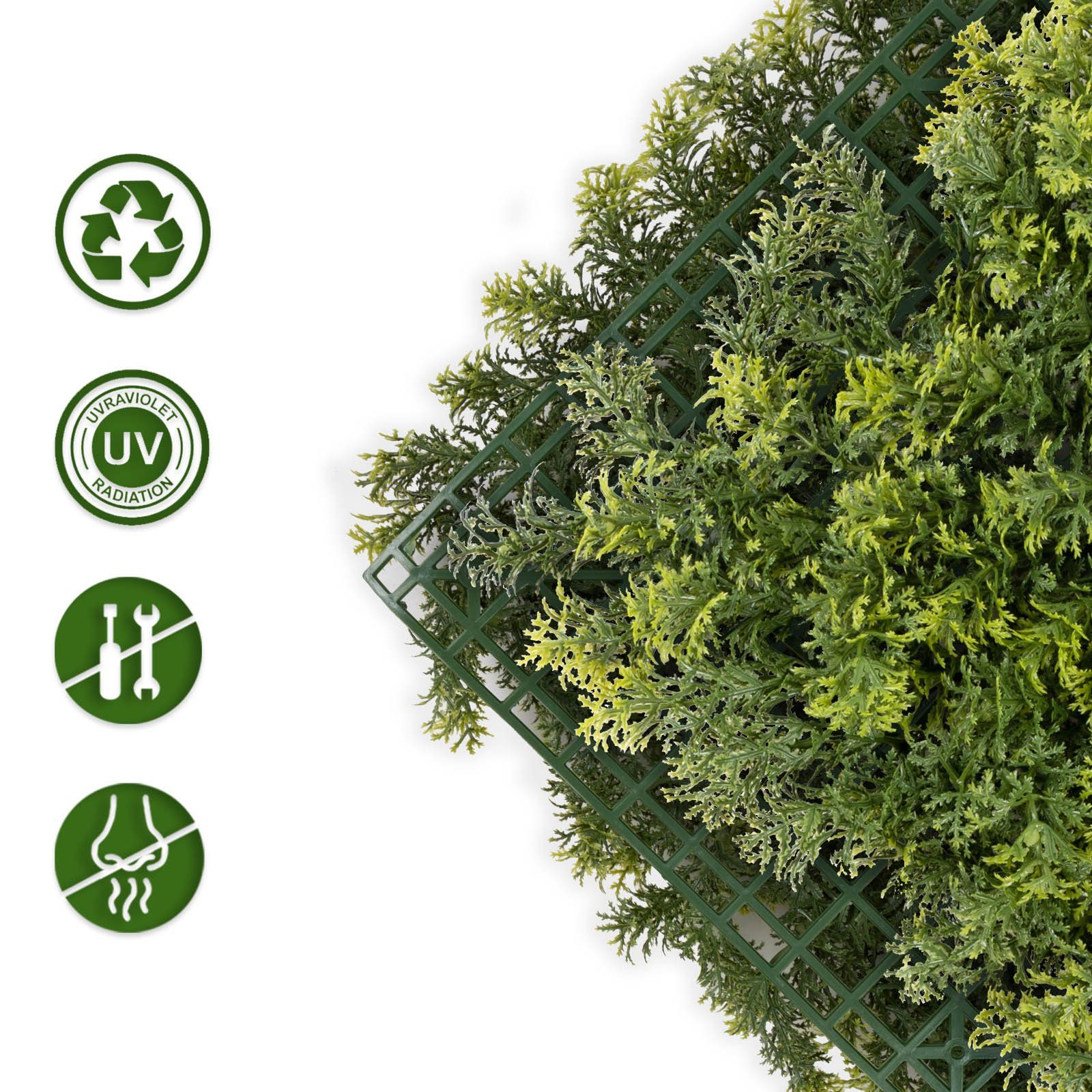 Kunstpflanze Pflanzenwand Houttuynia-Cordata, Karat, UV-beständig