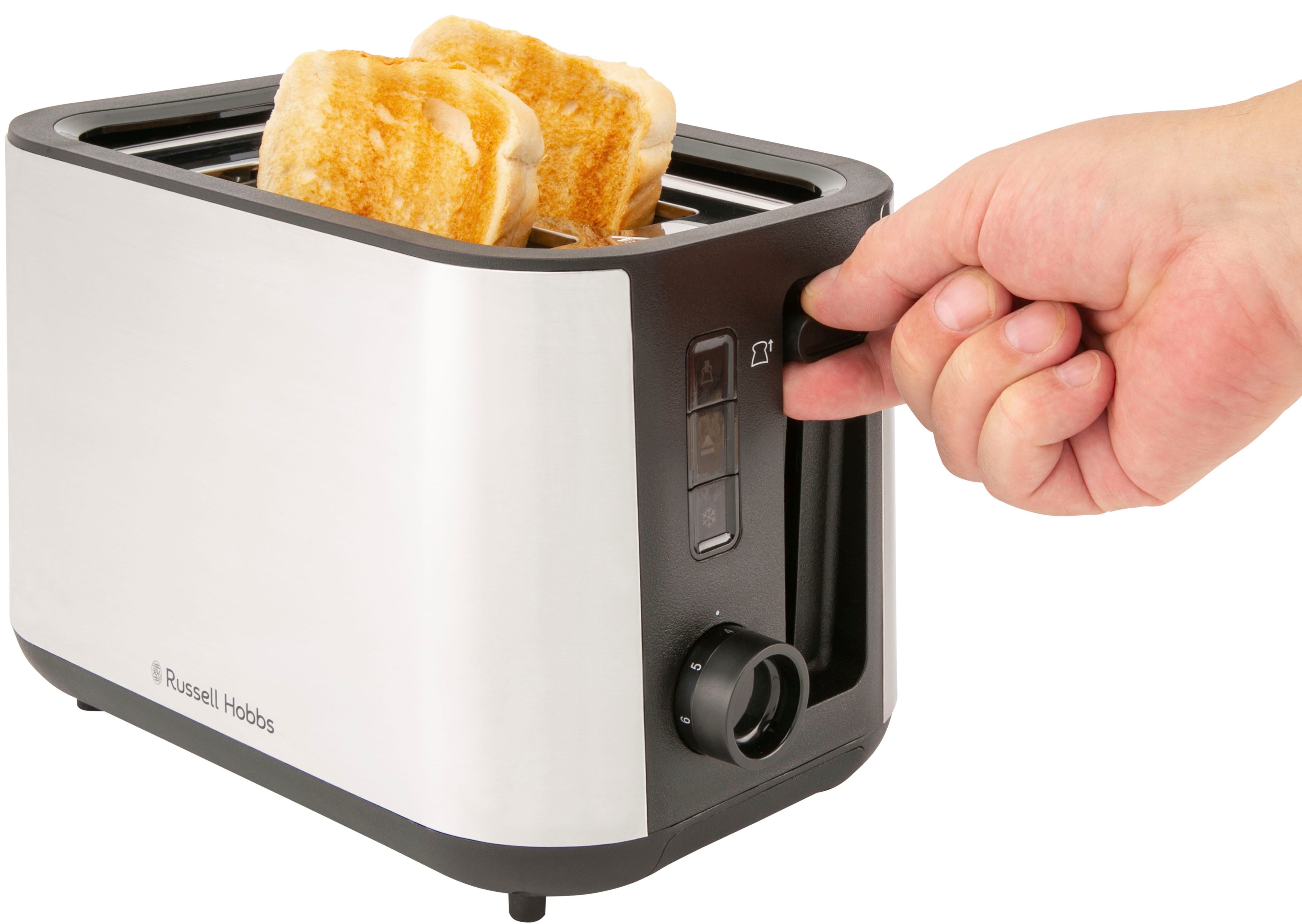 RUSSELL HOBBS Toaster Heaton 27390-56, Edelstahl, 2 kurze Schlitze, 2 extra breite Toastschlitze, 6 Bräunungsstufen, inkl. Brötchenaufsatz