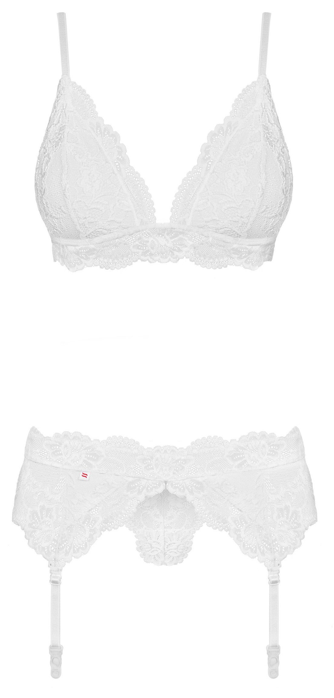 Obsessive Strumpfhalter Set mit BH, Strumpfhaltergürtel und String, elegante Spitze