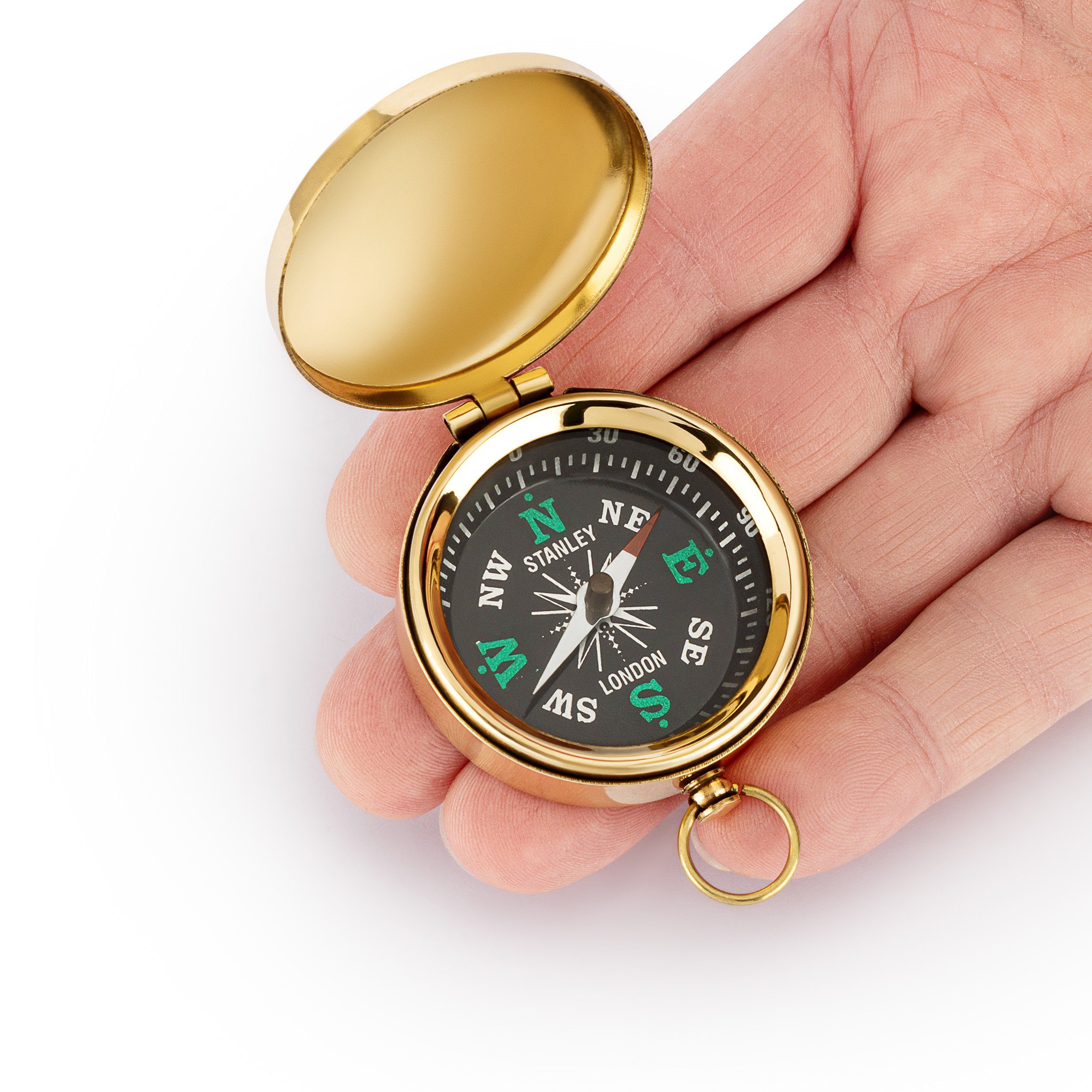 NKlaus Kompass Maritim Kompass 4,5cm mit Deckel und Ring aus Messing gold Taschenkomp