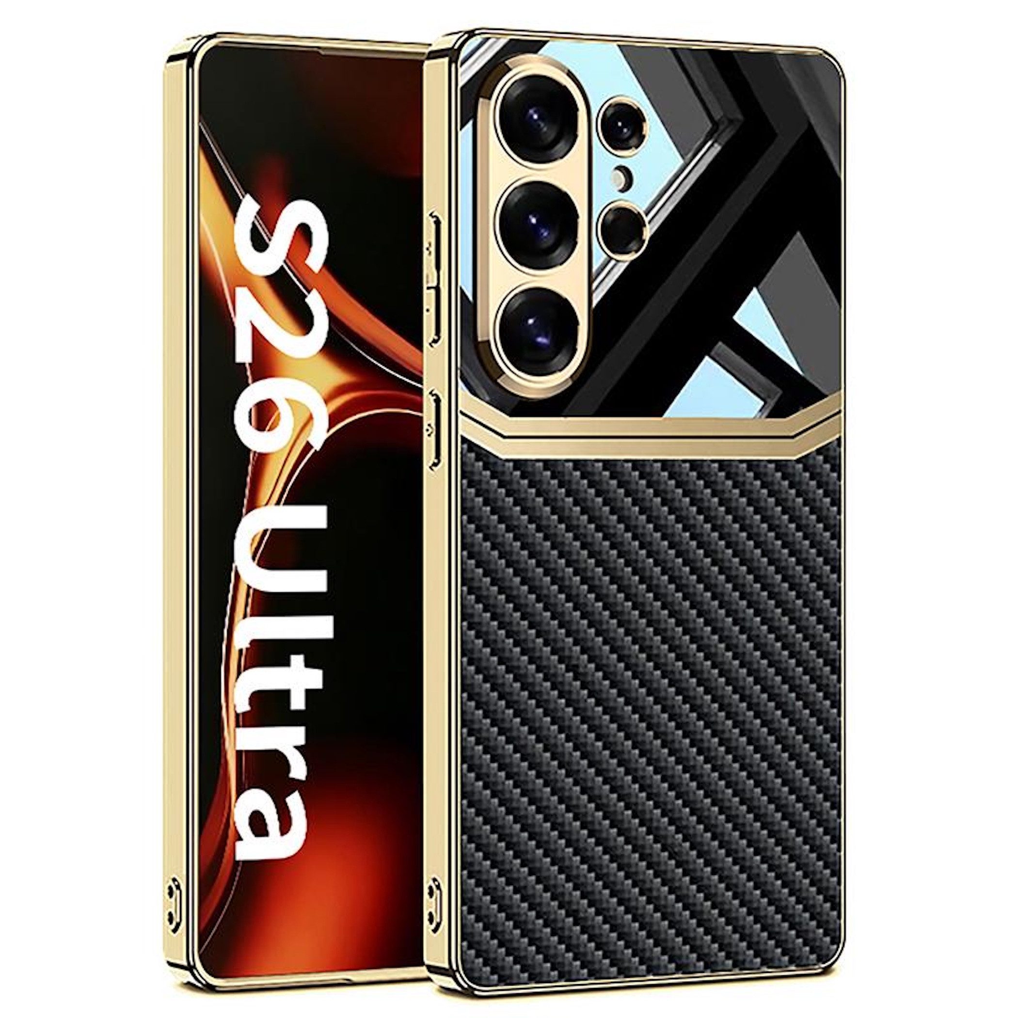 Wigento Handyhülle Carbon Kunstleder für Samsung Galaxy S26 Ultra 5G TPU Hybrid Schwarz, Stilvoll, Linsenschutz, präzise Passform
