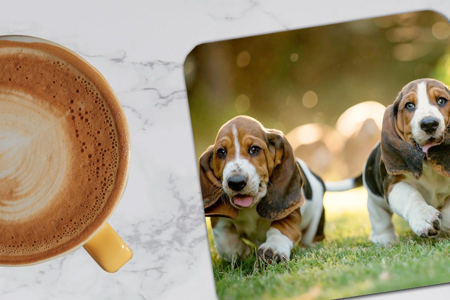 Glasuntersetzer Tasse Tischuntersetzer, rennen MuchoWow Welpen Korkuntersetzer, Gras, durch 6-tlg., Glasuntersetzer, Untersetzer, Zubehör das Gläser, für