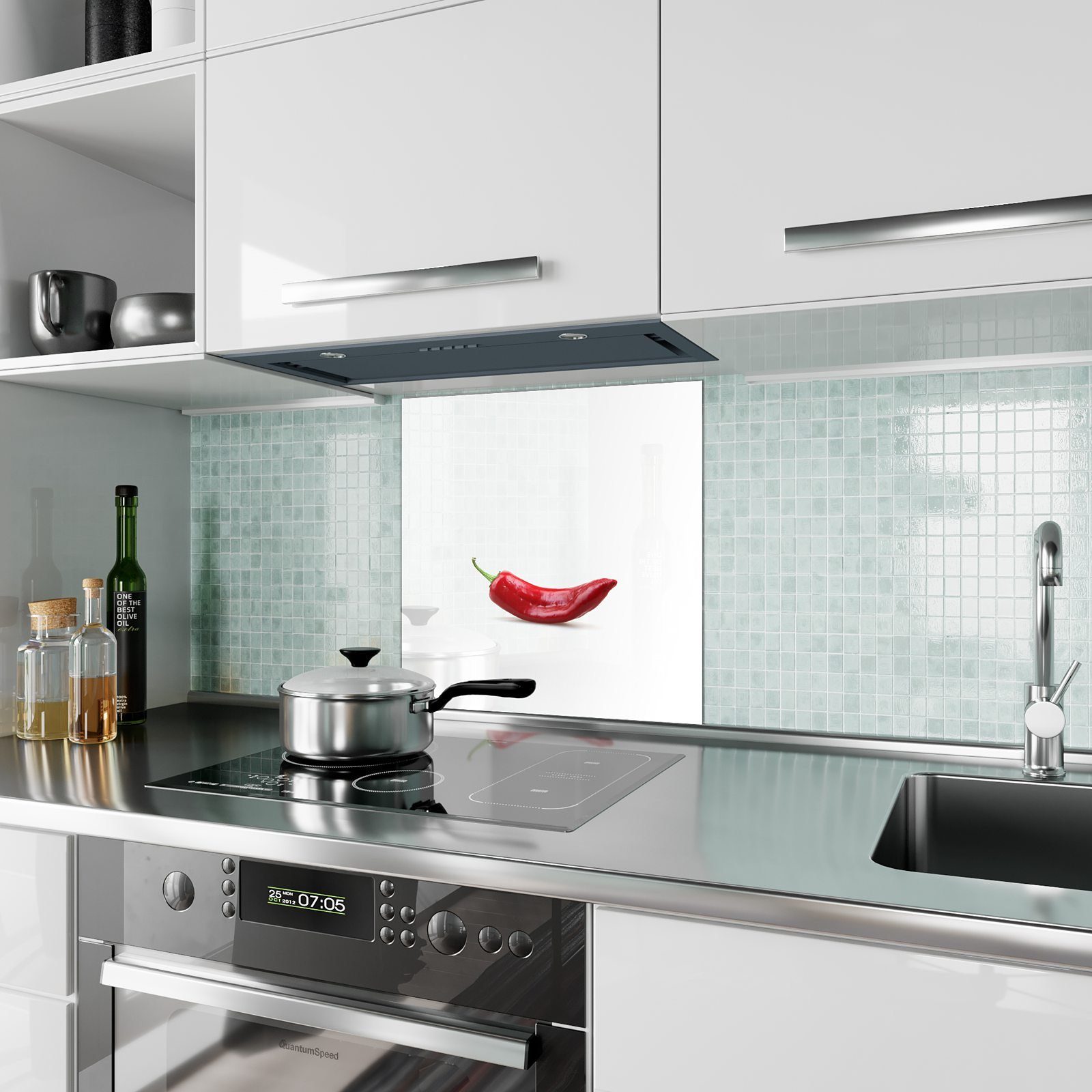 Küchenrückwand Motiv mit Glas Spritzschutz Küchenrückwand Chilischote Primedeco Eine