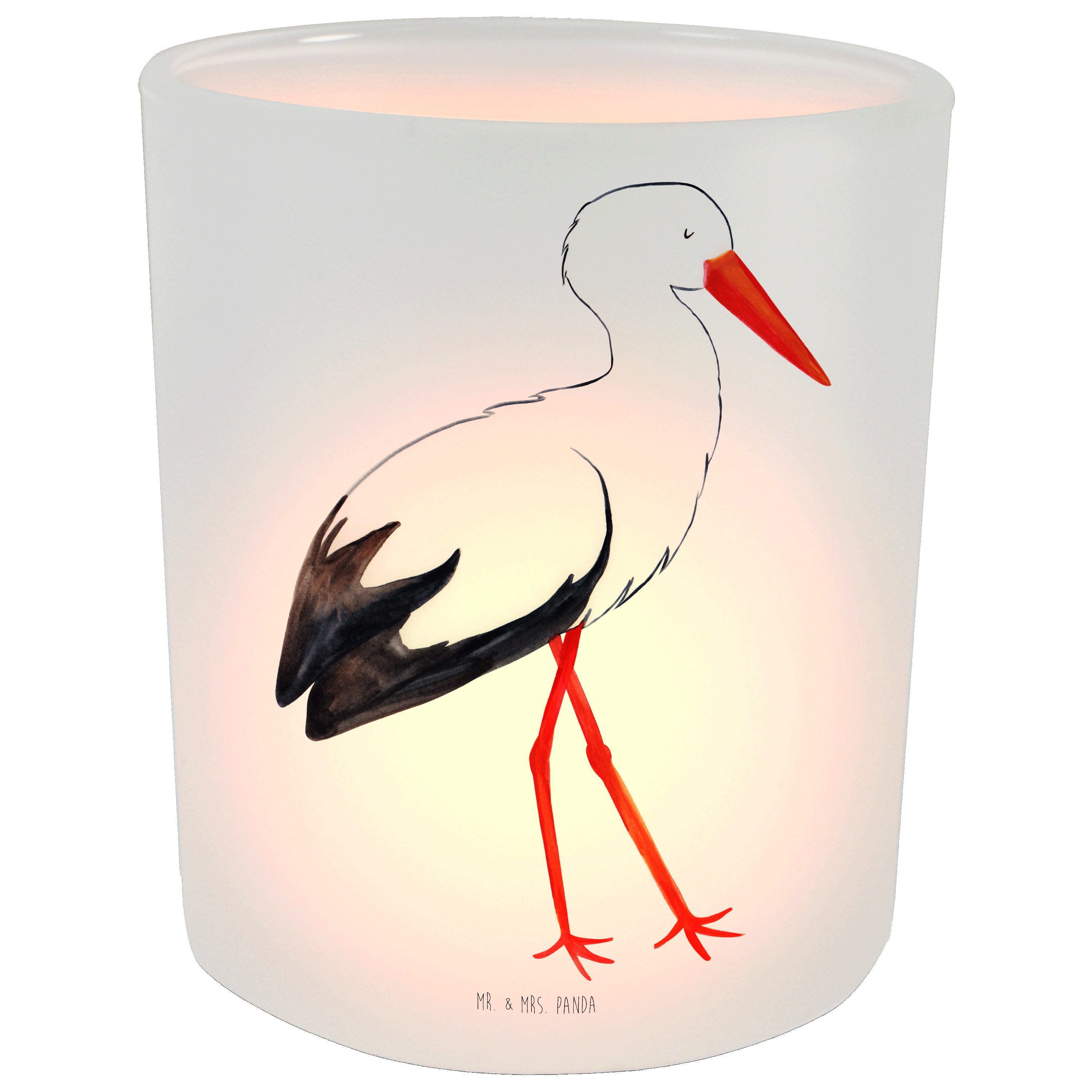 Mr. & Mrs. - Transparent Windlicht Kerzenglas, Geschenk, Panda St) - Storch Tiermotive, (1 Kerzenlicht