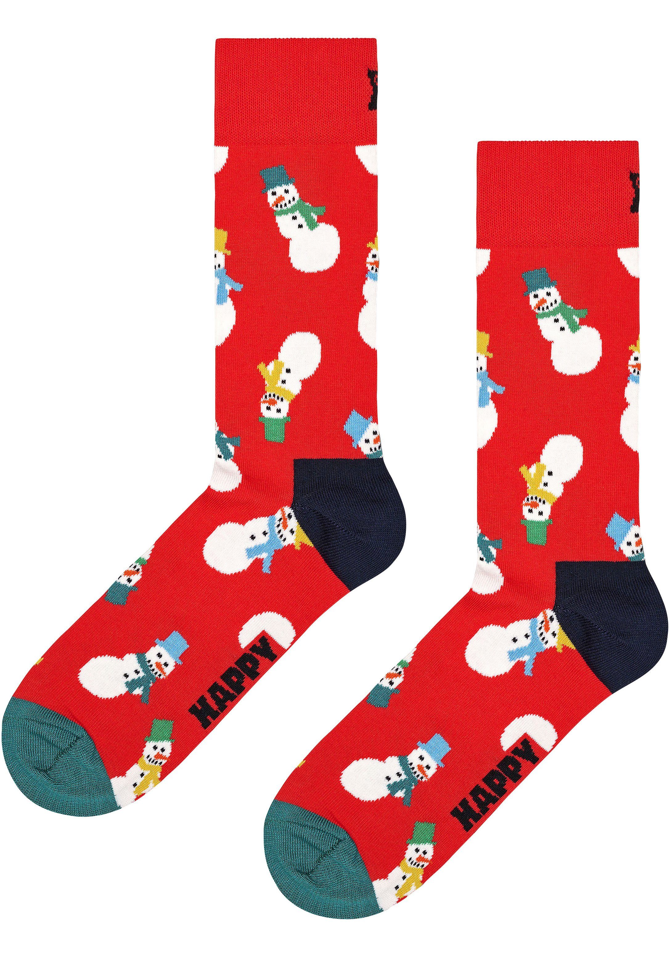 (3-Paar) Gift Snowman Socks Socken Snowman Box Happy 2