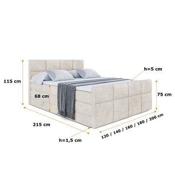 ALTDECOR Boxspringbett ARDENI-Z KING (Multipocket-Matratze H4, H3 Matratze Bonellfederung, Topper, Kopfteil)