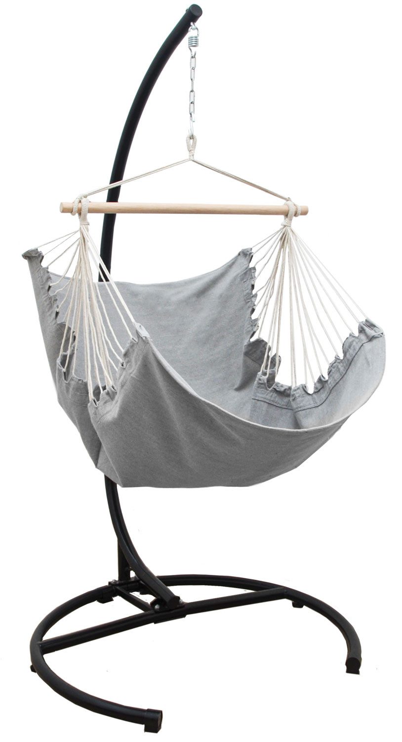 AMANKA Hängestuhl XL Hängesessel Relaxsessel 155x125cm in Lilac Grau mit 210cm Gestell, Komfortabler Hängestuhl mit stabilem Ständer und Zubehör
