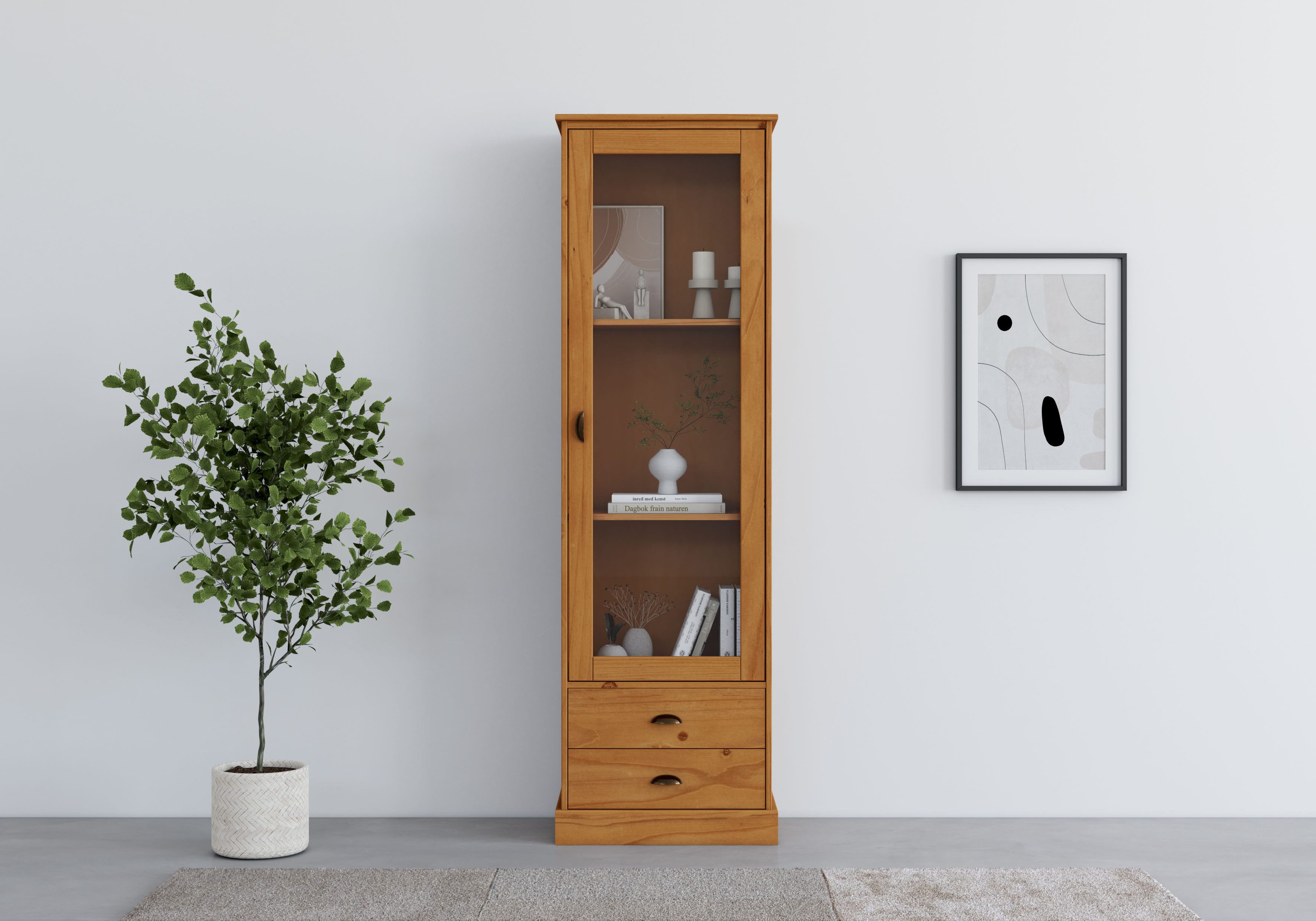 Home affaire Vitrine Schröder mit 1 Schiebetür, 2 Schubkästen, aus massivem Kiefernholz, Breite 55cm