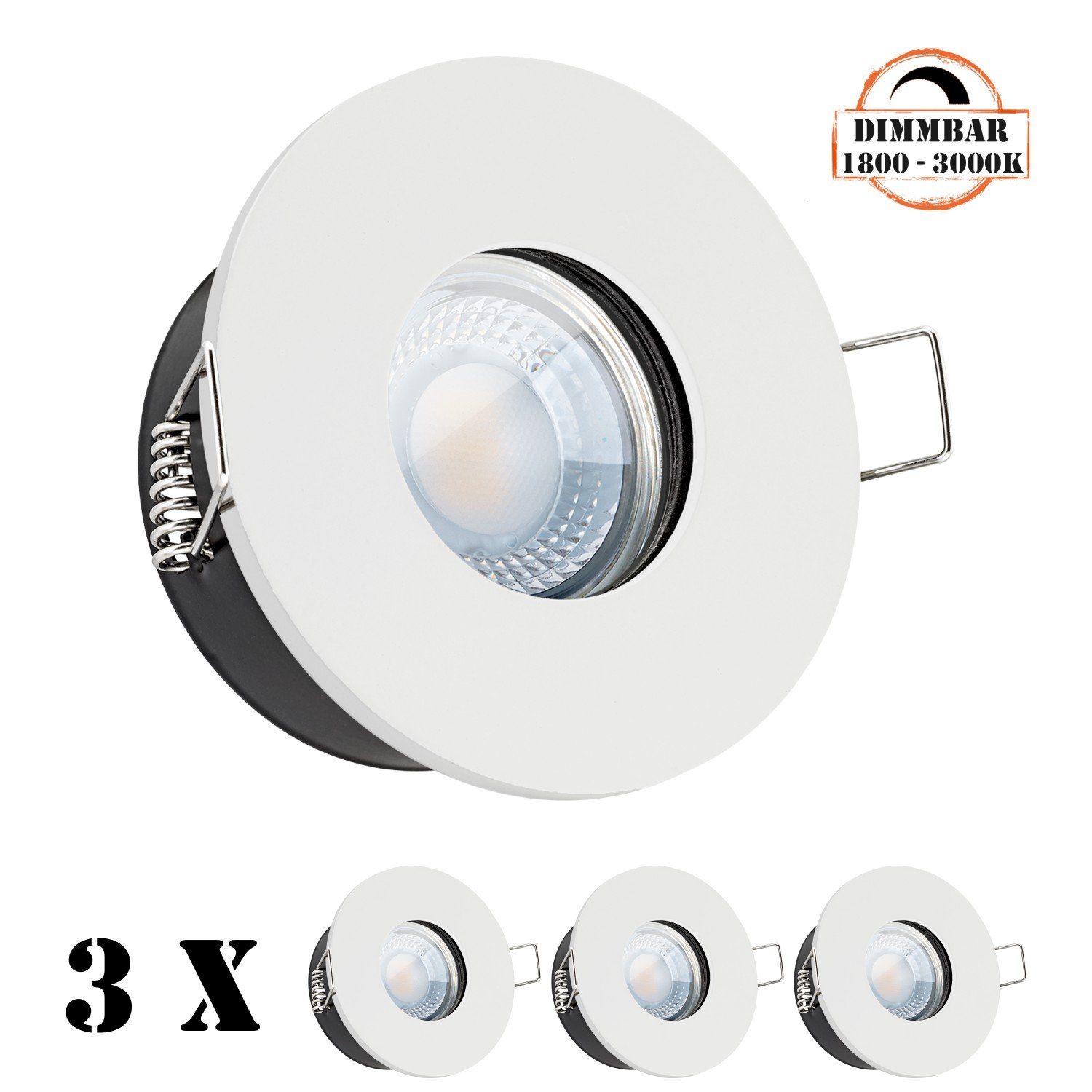 LEDANDO LED Einbaustrahler 3er IP65 LED Einbaustrahler Set extra flach in weiß mit 5W LED von LED