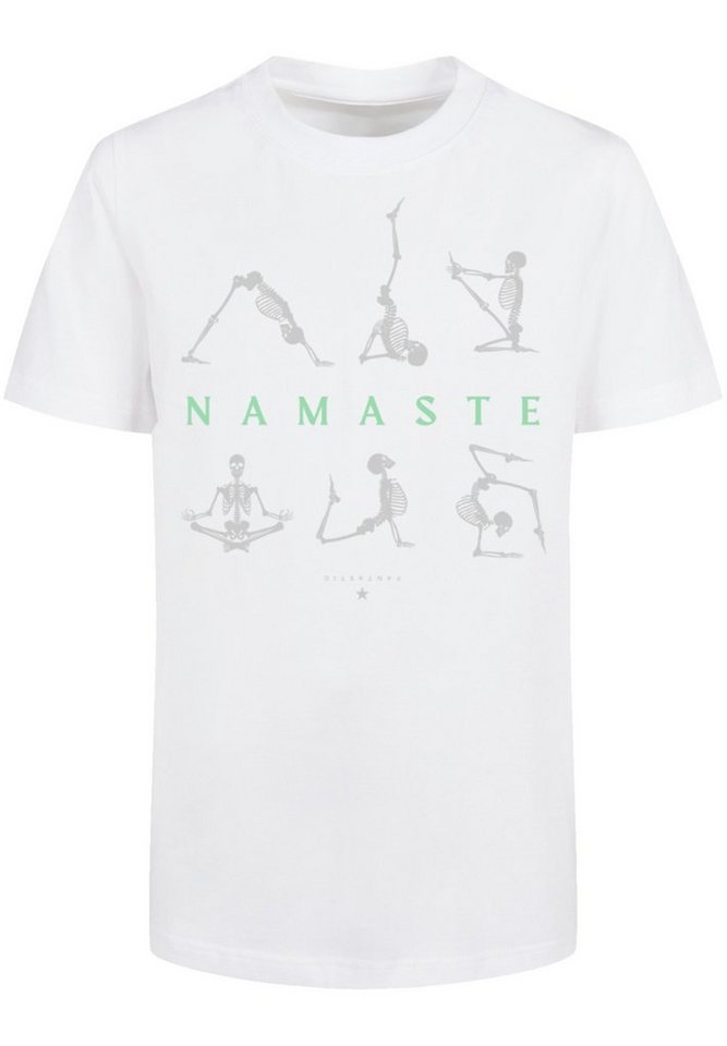 F4NT4STIC T-Shirt Namaste Yoga Skelett Halloween Print, regular Fit und mit  gerippten Rundhalsausschnitt