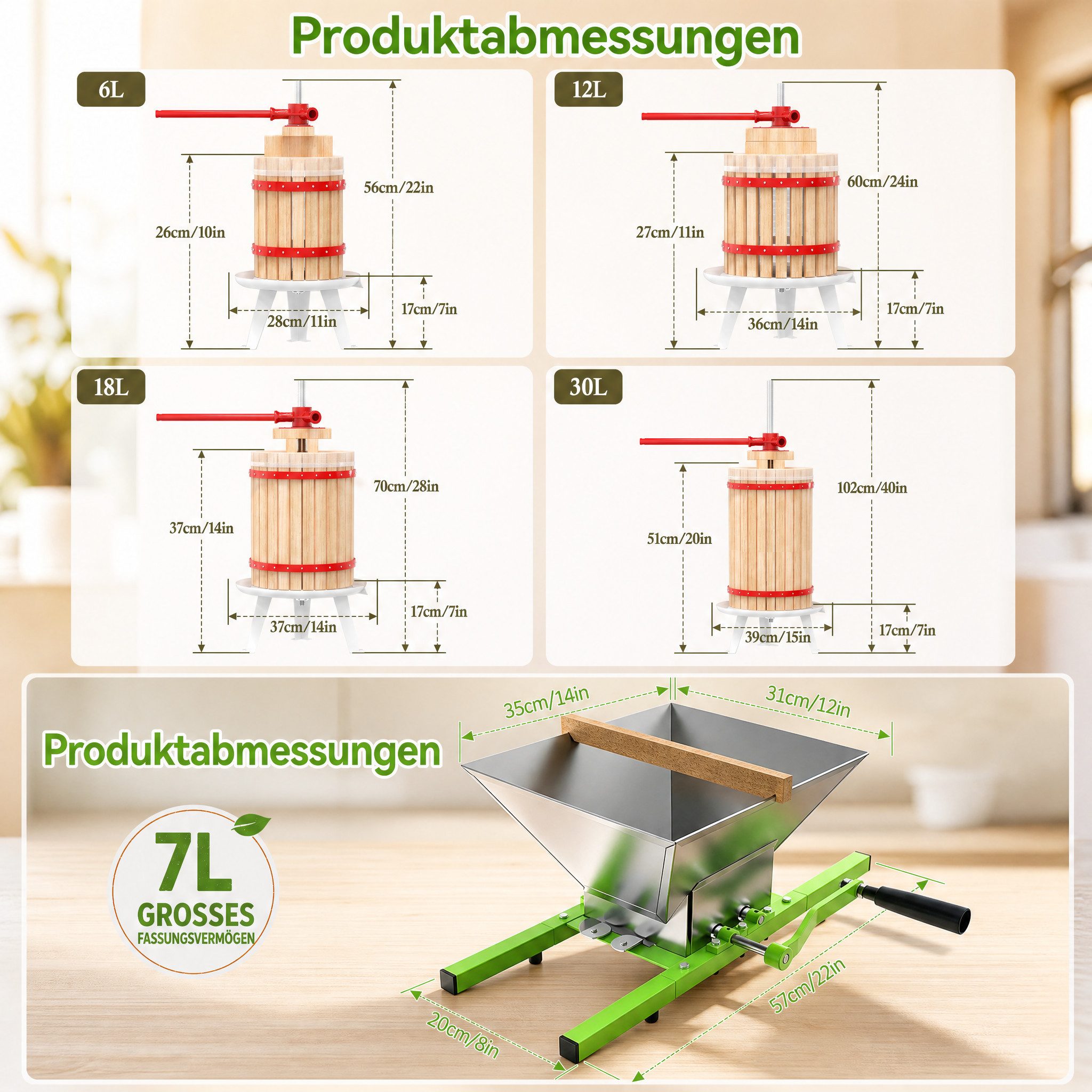 FIVMEN Entsafter Obstpresse Manuelle Fruchtpresse aus Buchenholz inkl. Presstuch, Weinpresse Saftpresse Maischepresse Obstmühle – Bild 2 von 5
