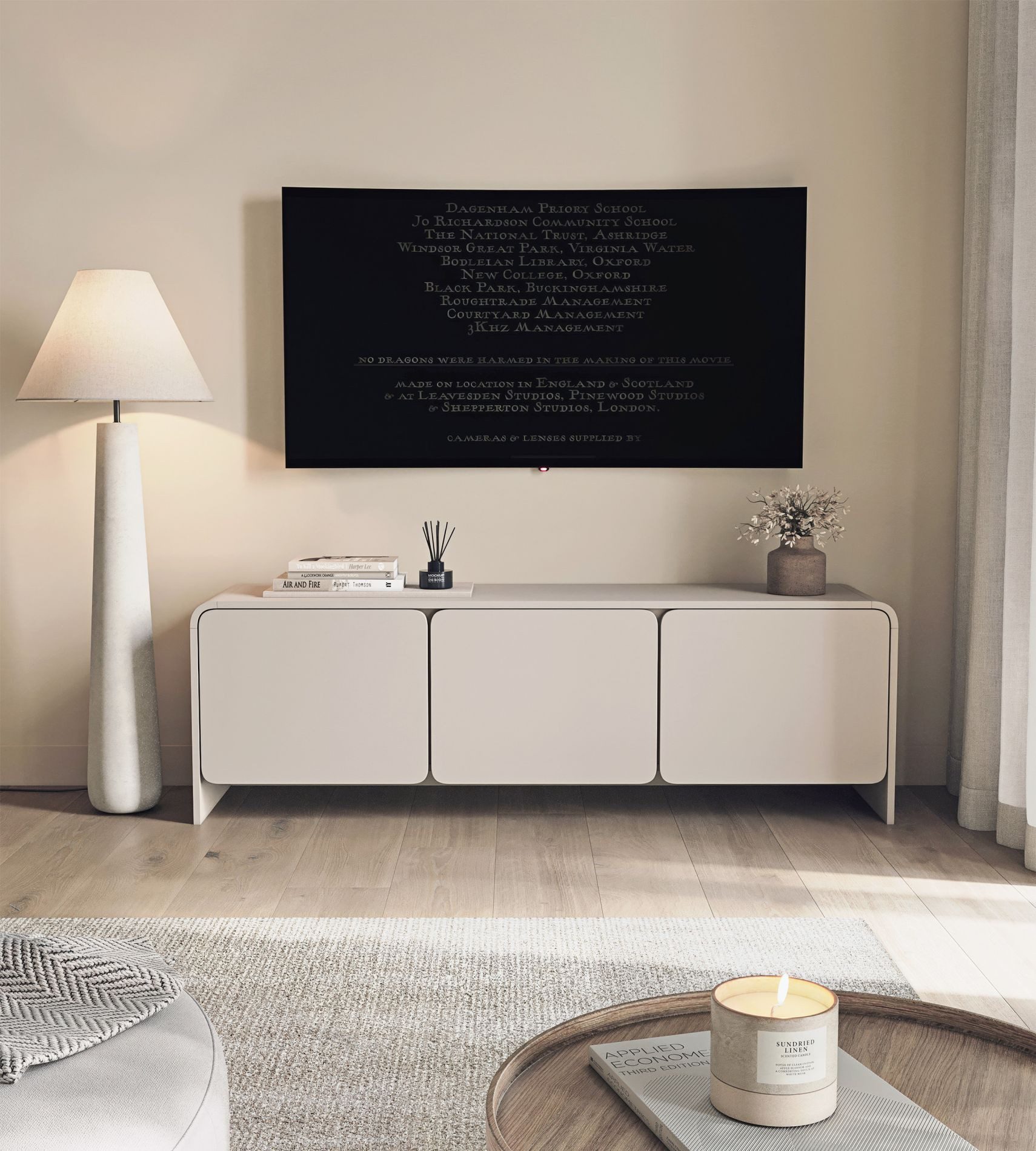 Selsey TV-Schrank LUMMO TV-Lowboard mit 3 Soft-Close-Türen und Stauraum, Kaschmirgrau