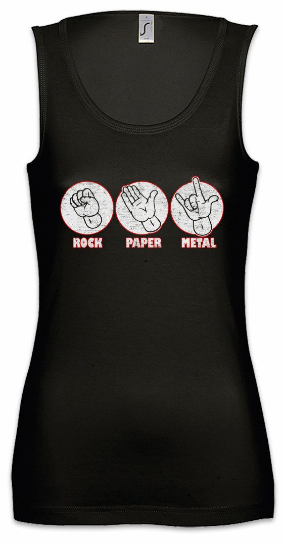 Urban Backwoods Tanktop Rock Paper Metal Ärmelloses Damen T-Shirt Scissor Scissors Schere Hard Big Fist Fork