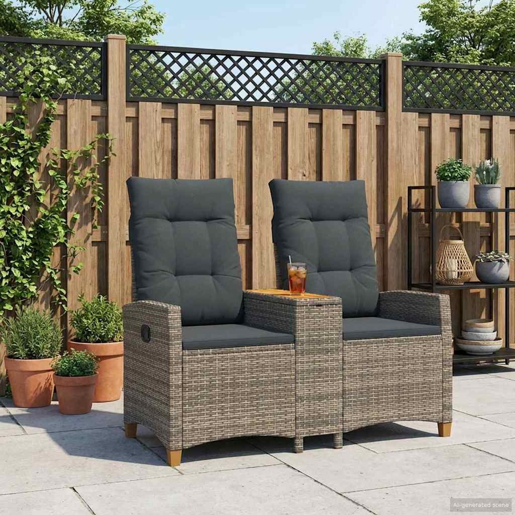 vidaXL Gartenbank Liegebank mit Tisch 2 -Seater 126 x 65 x 112 cm Poly-Rattan (1-St)