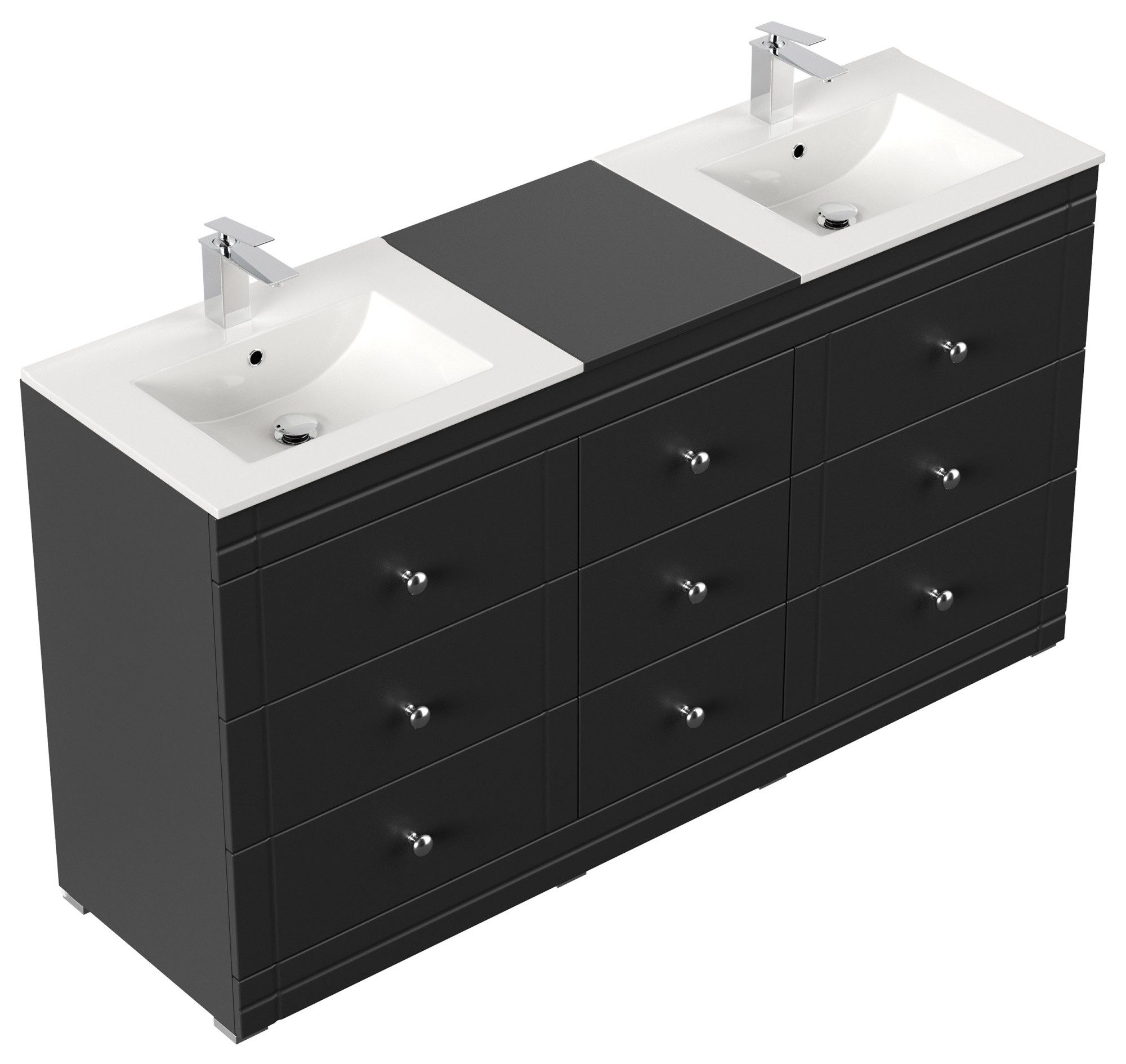 Magnolia Home Doppelwaschtisch Stand Badmöbel Cosmo Klassik SoftClose schwarz