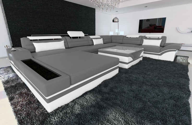 Sofa Dreams Wohnlandschaft Mezzo - XXL U Form Ledersofa, Couch, mit LED, wahlweise mit Bettfunktion als Schlafsofa, Designersofa