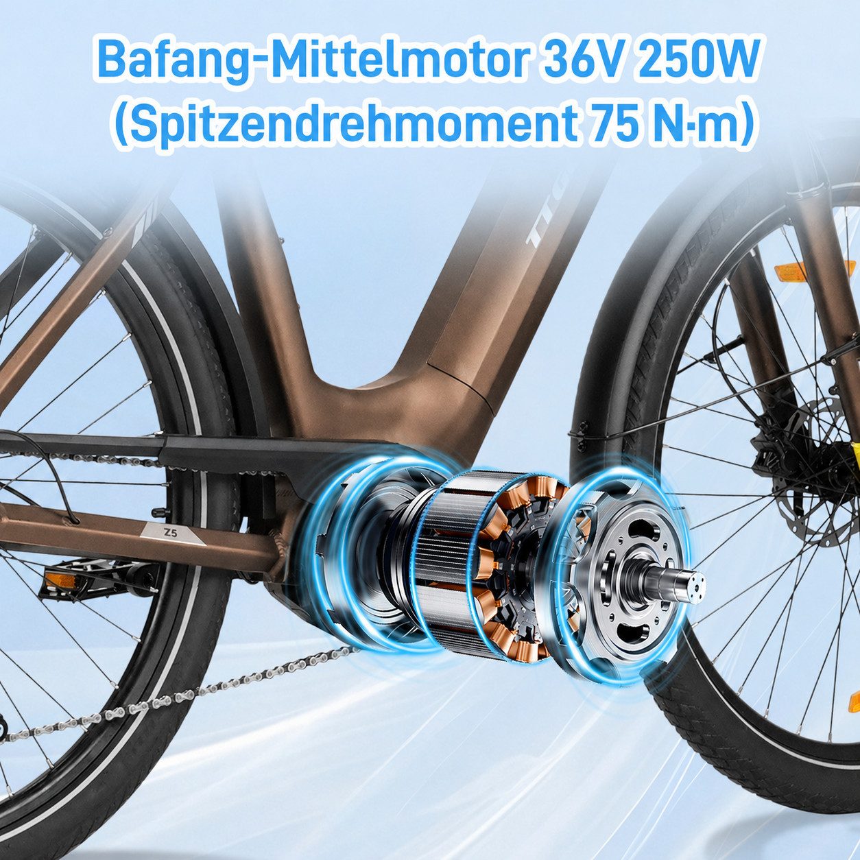TTGO E-Bike Cityrad 28 Zoll, SUV, Mittelmotor, max. 130km, Z5, Federsattelstütze, 9 Gang, Kettenschaltung, Mittelmotor, 648 Wh, 5 Stufen, Drehmomentsensor, Elek – Bild 4 von 5