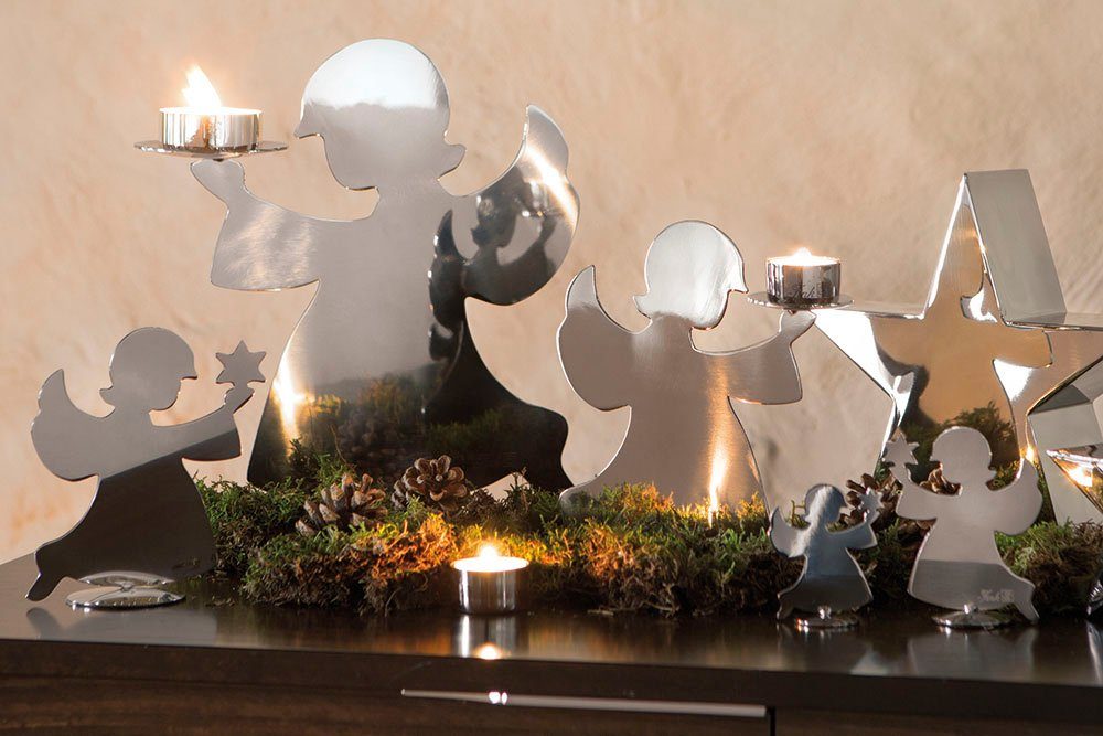 15 Teelichthalter Deko-Engel, Weihnachtsdeko, ca. HOLYWORKER, St), Edelstahl cm, Fink (1 aus Höhe Engelfigur, Kerzenhalter Dekofigur