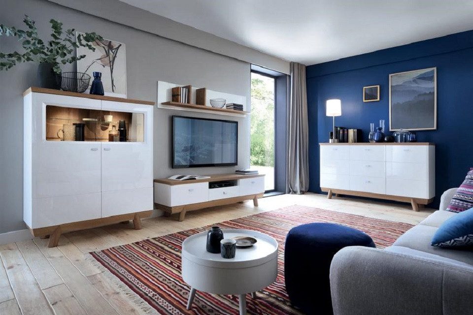 JVmoebel Wohnwand Designer Wohnwand Modern TV-Lowboard Wandregal Wohnzimmer Set 4tlg, (4-St., Sideboard), Made in Europa