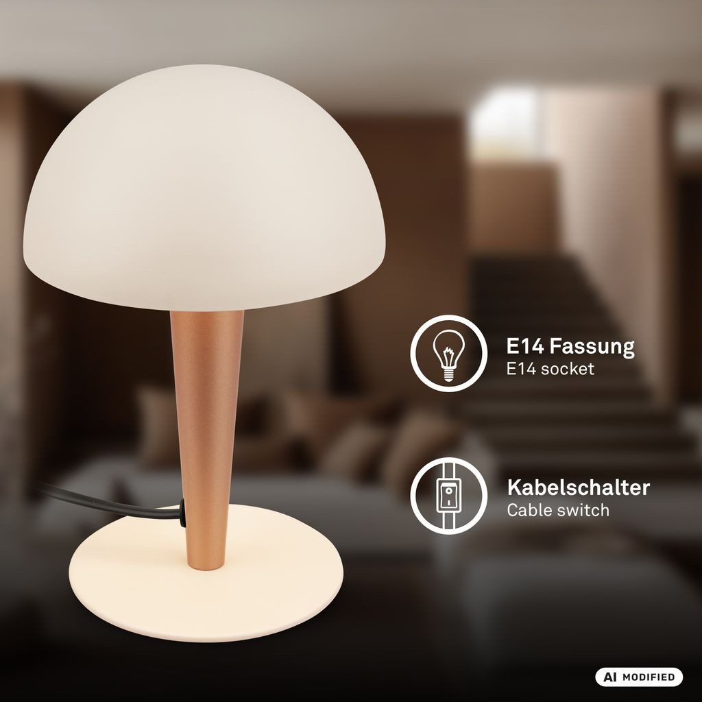 Briloner Leuchten Tischleuchte Tischlampe Kabelschalter E14, ohne Leuchtmittel, Abhängig vom Leuchtmittel - Warmweiß / Neutralweiß / Kaltweiß, 15x22,5 cm, Schlafzimmer, Wohnzimmer, Büro