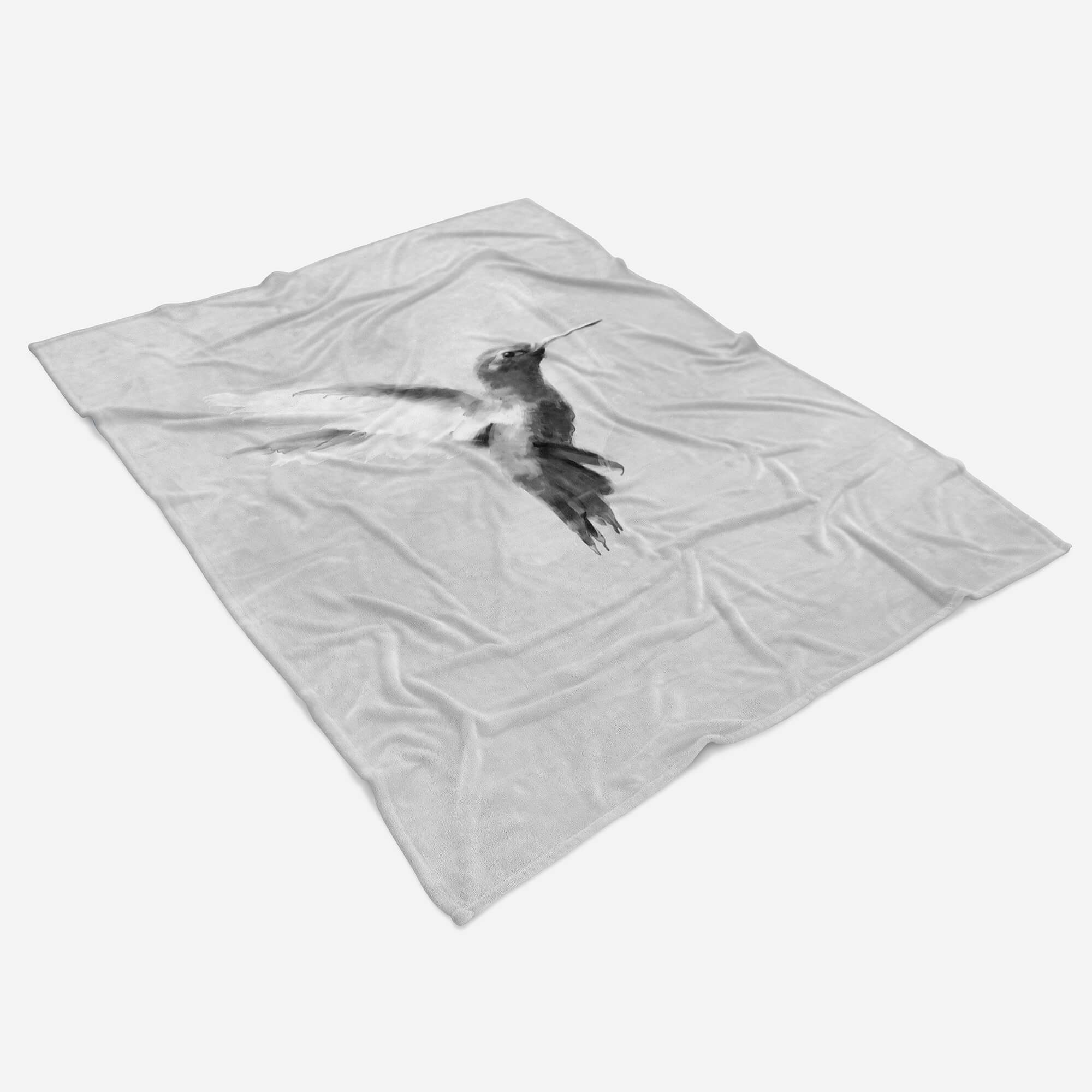 Sinus Art Handtücher Handtuch Strandhandtuch Baumwolle-Polyester-Mix Handtuch Kolibri Grau Motiv, (1-St), Saunatuch Kuscheldecke