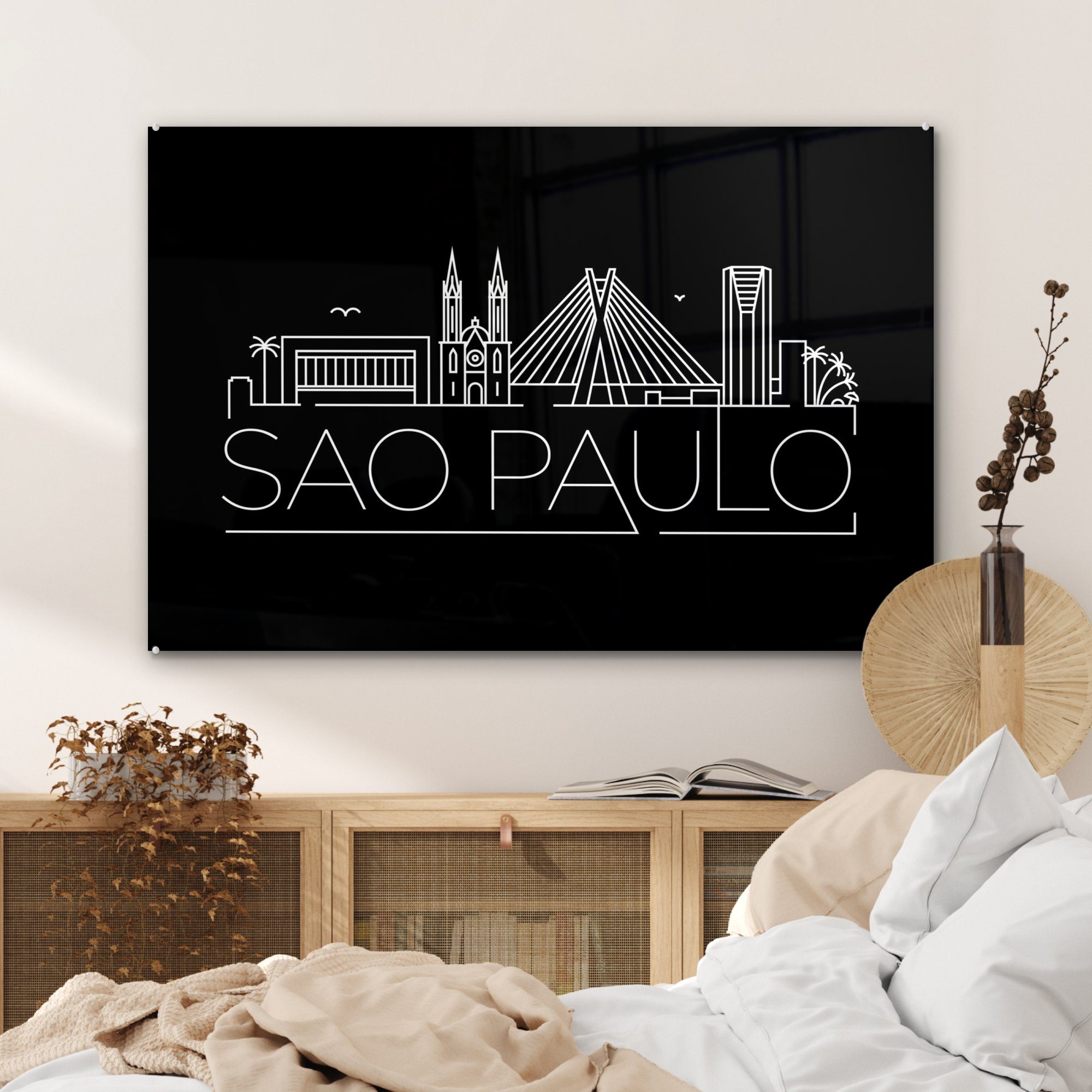 MuchoWow Acrylglasbild Paulo" schwarzem "Sao Wohnzimmer Stadtbild (1 Hintergrund, Schlafzimmer & auf St), Acrylglasbilder