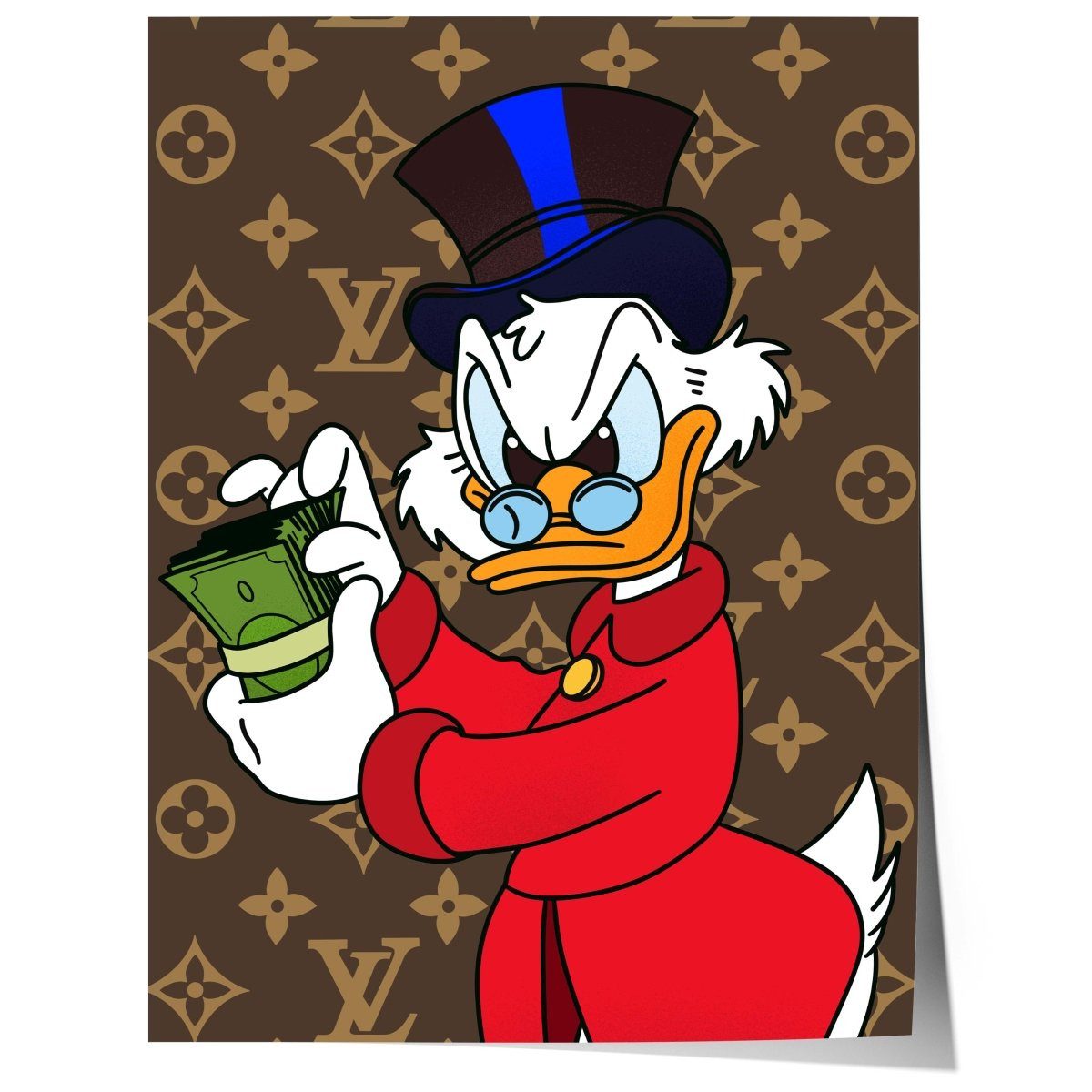 JUSTGOODMOOD Poster Reicher Cartoon Ente Charakter Luxus Geld llustration Pop Art Cartoon, (1 St)