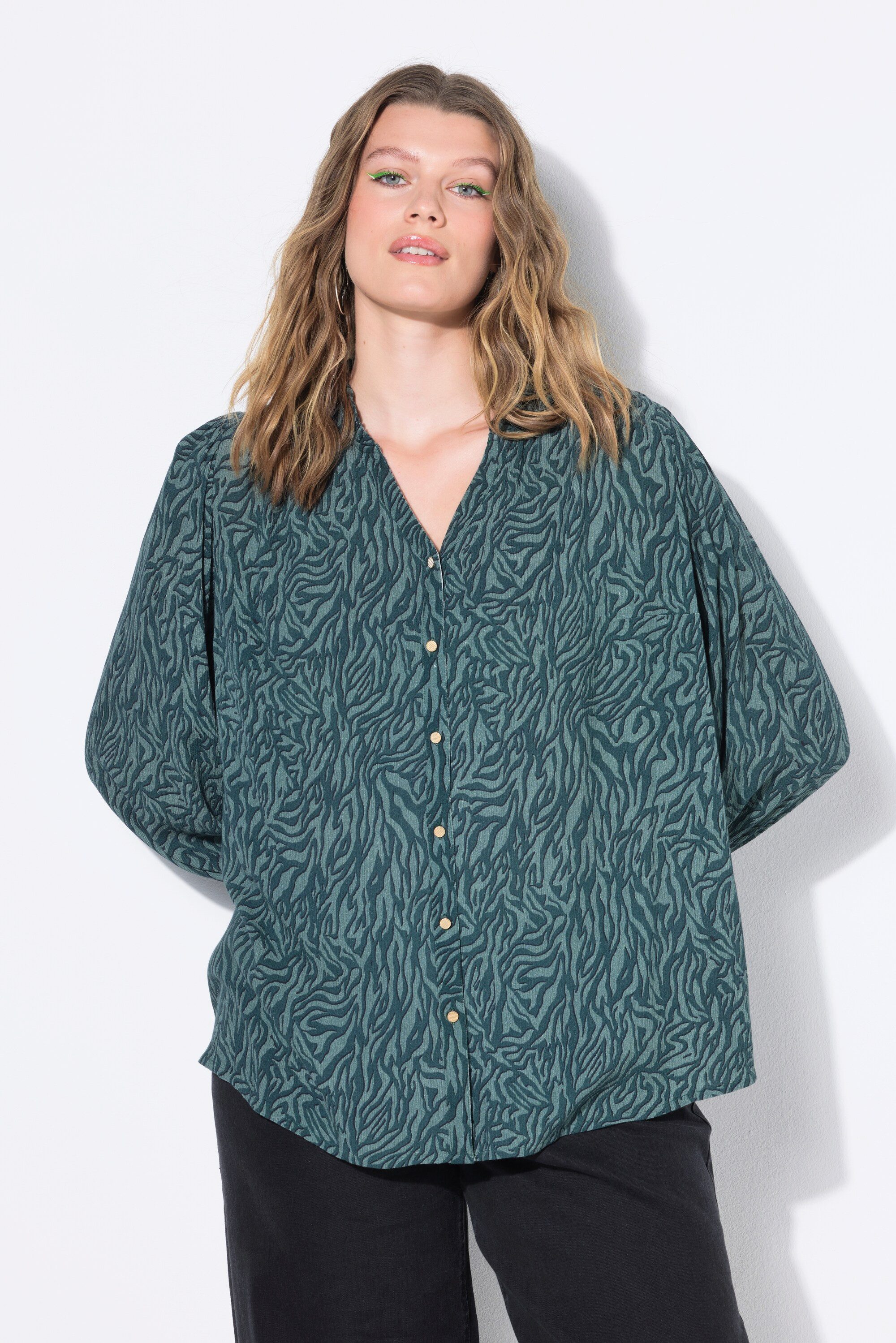 Studio Untold Hemdbluse Bluse Loose Shape Krepp Color Zebra Rüschen