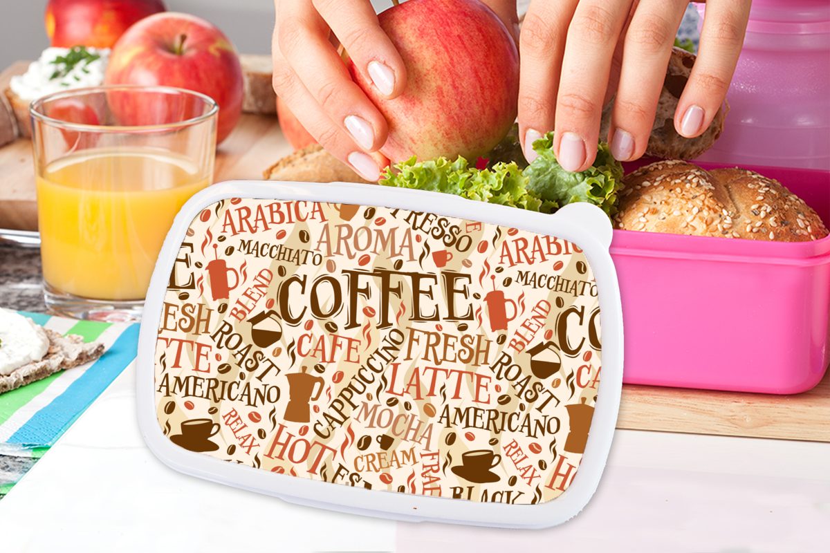 MuchoWow rosa für Snackbox, - Erwachsene, Kinder, Kunststoff Brotdose (2-tlg), - Mädchen, Kunststoff, Muster, Kaffee Brotbox Lunchbox Vintage