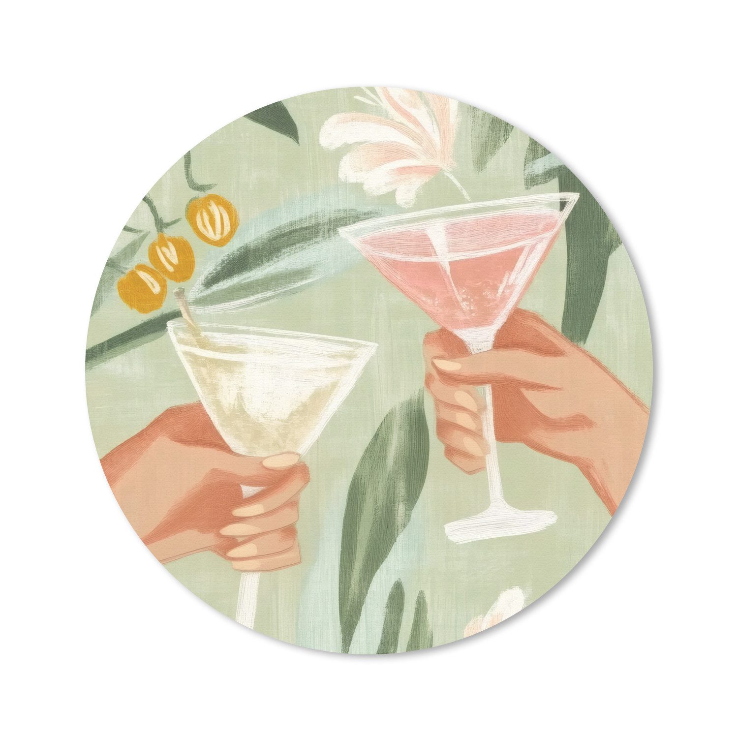 MuchoWow Mauspad Gläser - Cheers - Grün (1-St), Gaming, Rutschfester Unterseite, Mausunterlage, Rund 50x50 cm