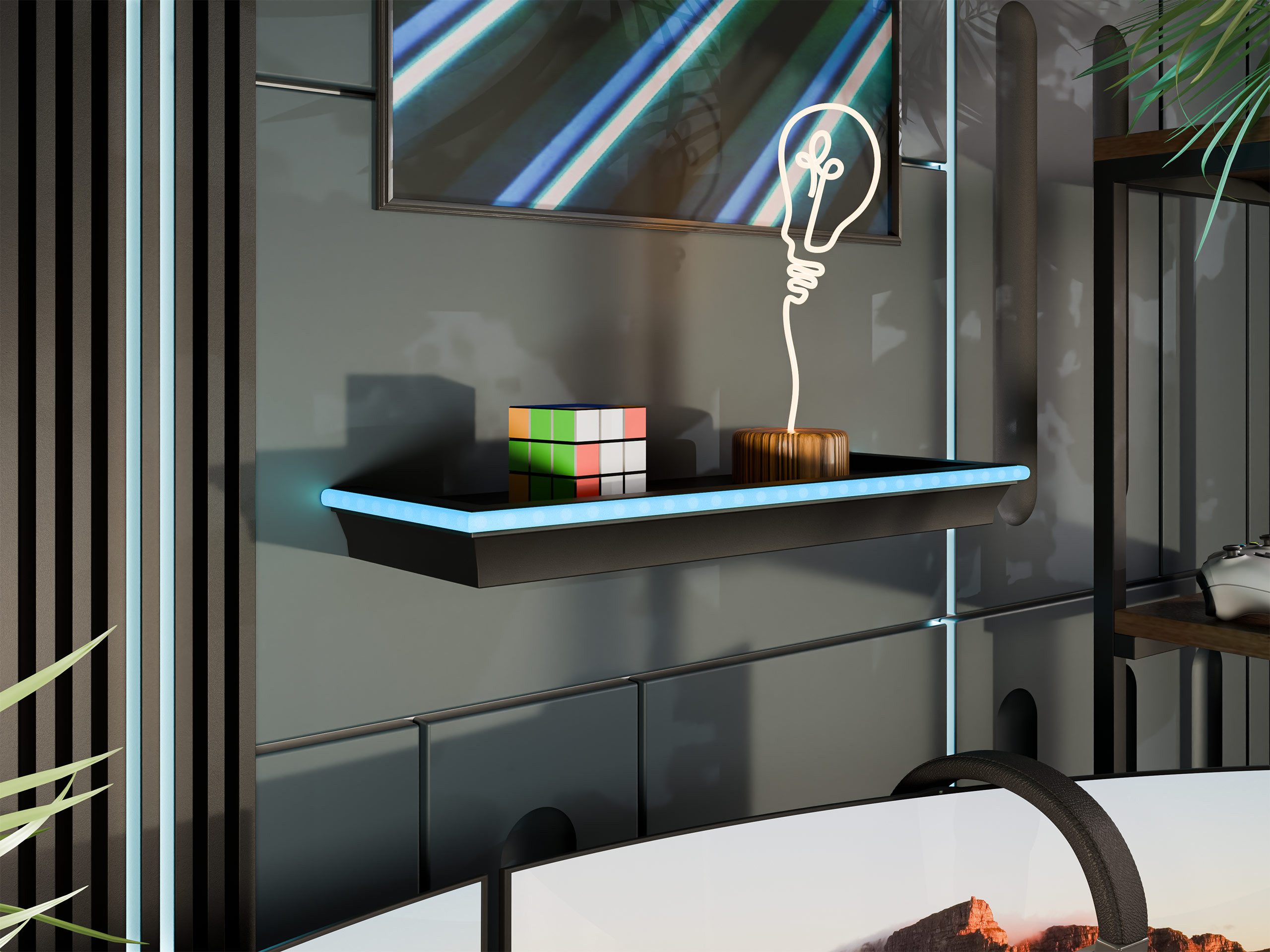MIRJAN24 Wandregal Wrotyn, mit LED-Beleuchtung, 46x16x5 günstig online kaufen