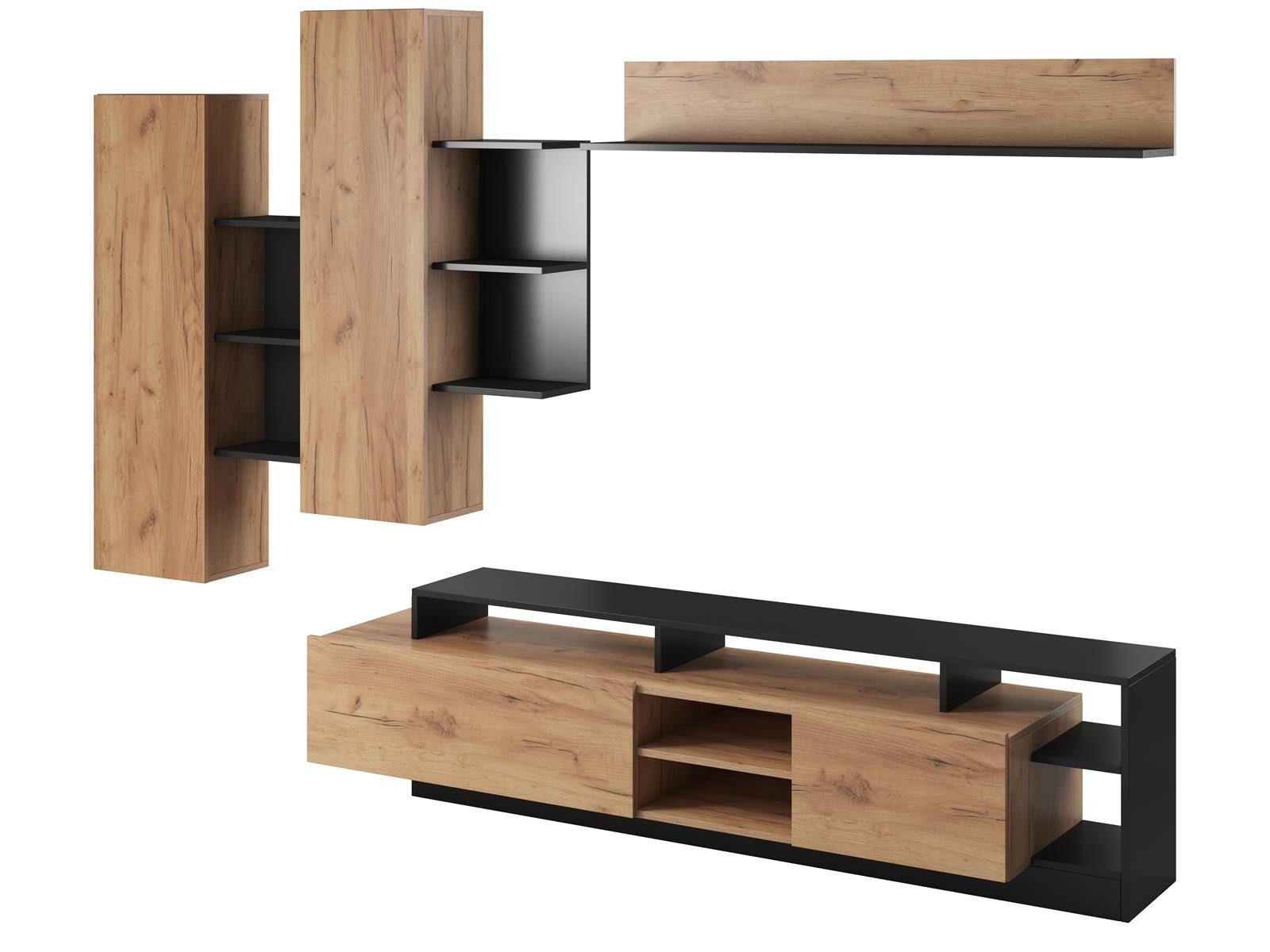 Compleo Wohnwand (TV-Lowboard, 2x Schrank hängend, Hängendes Regal) MONIAS, Praktisch und Zeitlos