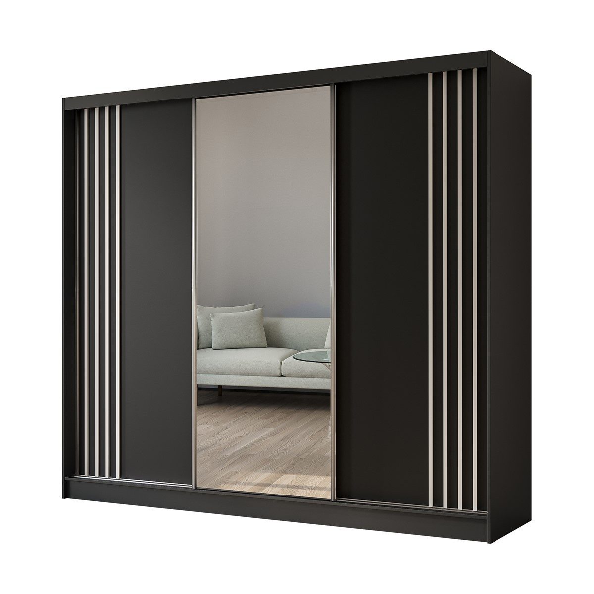 Compleo Kleiderschrank mit Spiegel MALTA Schwebetürenschrank mit Lamellen, Breite: 240 cm