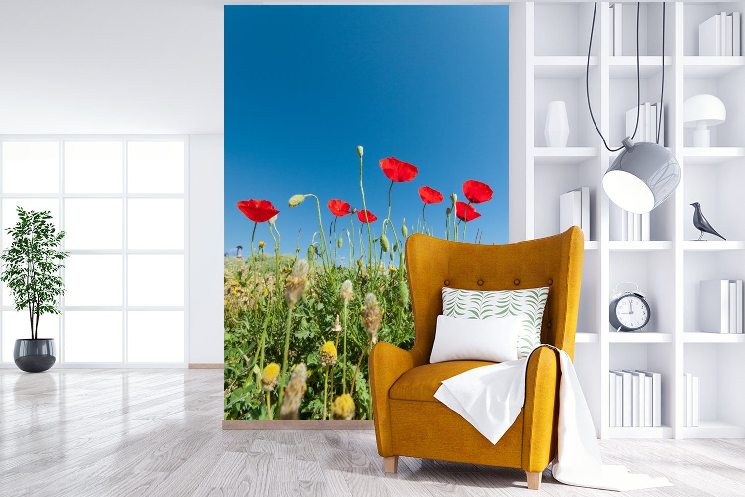(3 Wohnzimmer, Tapete Wandtapete unter St), MuchoWow in Himmel Vinyl bedruckt, der Türkei, Matt, für blauen Fototapete Montagefertig Rote strahlend Mohnblumen einem