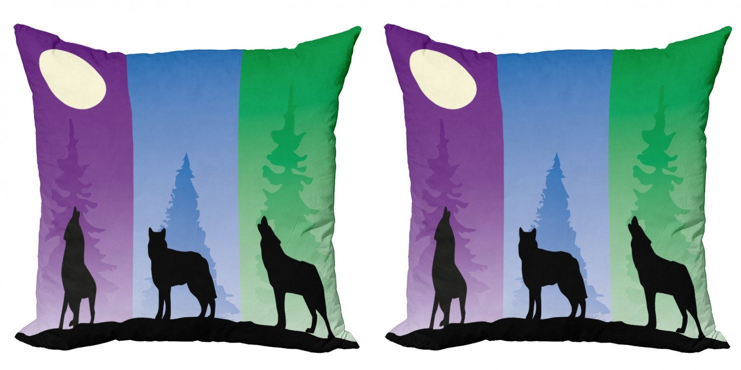 Kissenbezüge Modern Accent Doppelseitiger Digitaldruck, Abakuhaus (2 Stück), Silhouette Wolf in der Nacht Howling