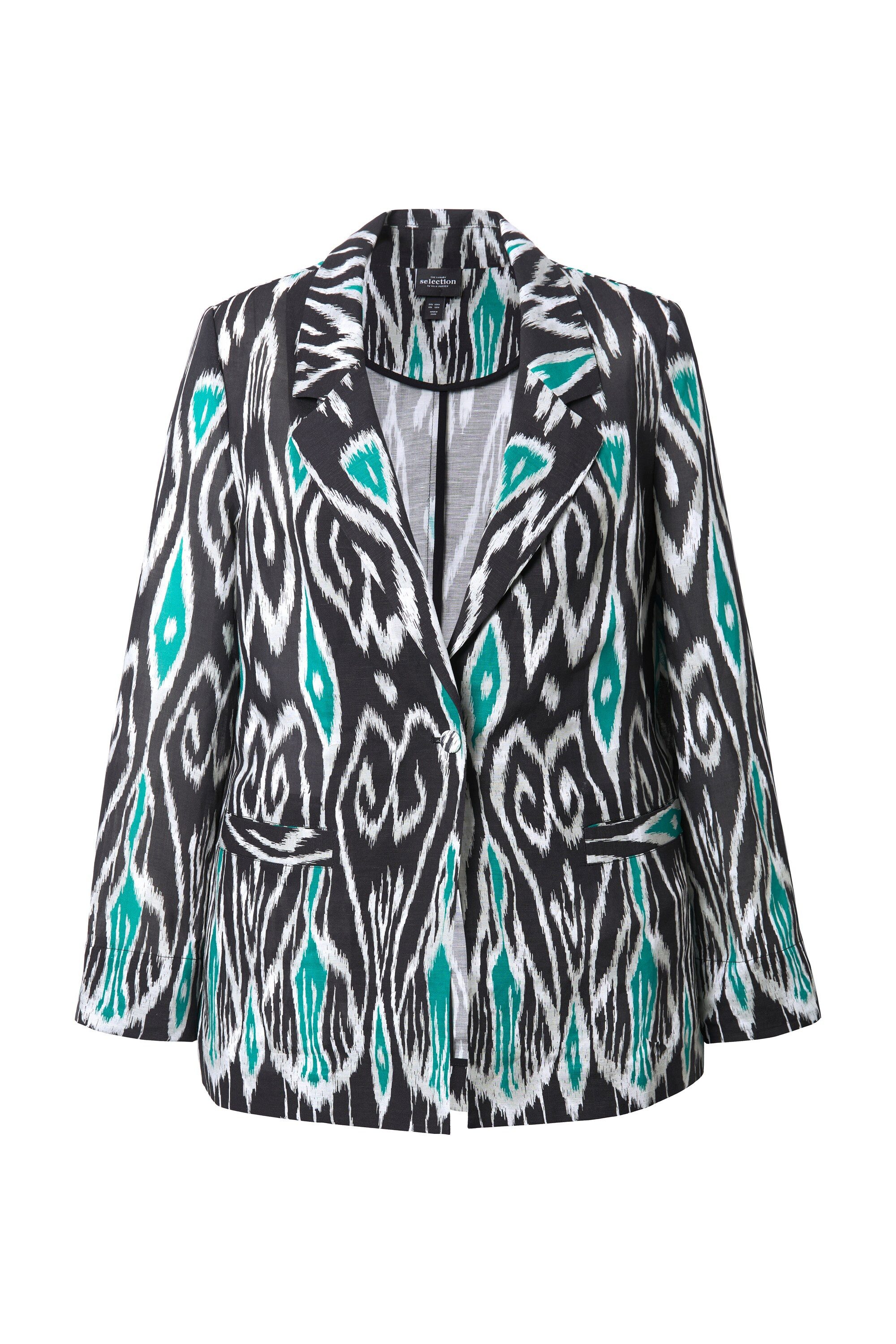 Ulla Popken Blusenblazer Leinenmix-Blazer grafischer Druck Reverskragen