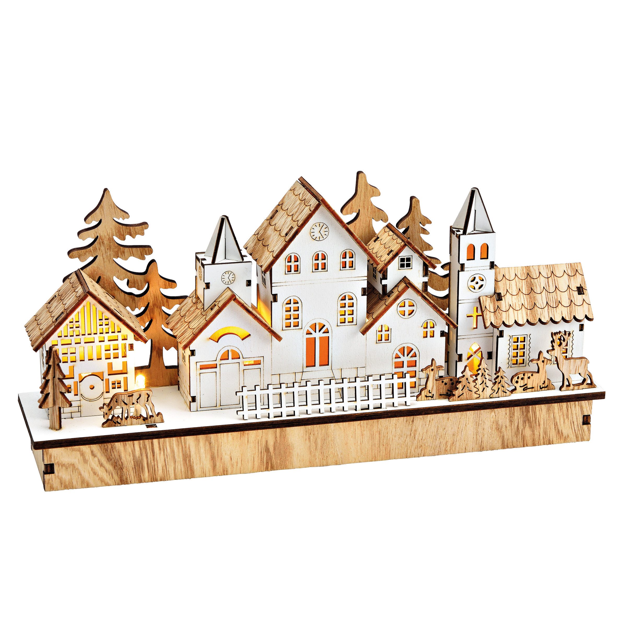 Spetebo Weihnachtsdorf LED Aufsteller warm weiß beleuchtet 30 x 14 cm, Tischdekoration Batterie betrieben